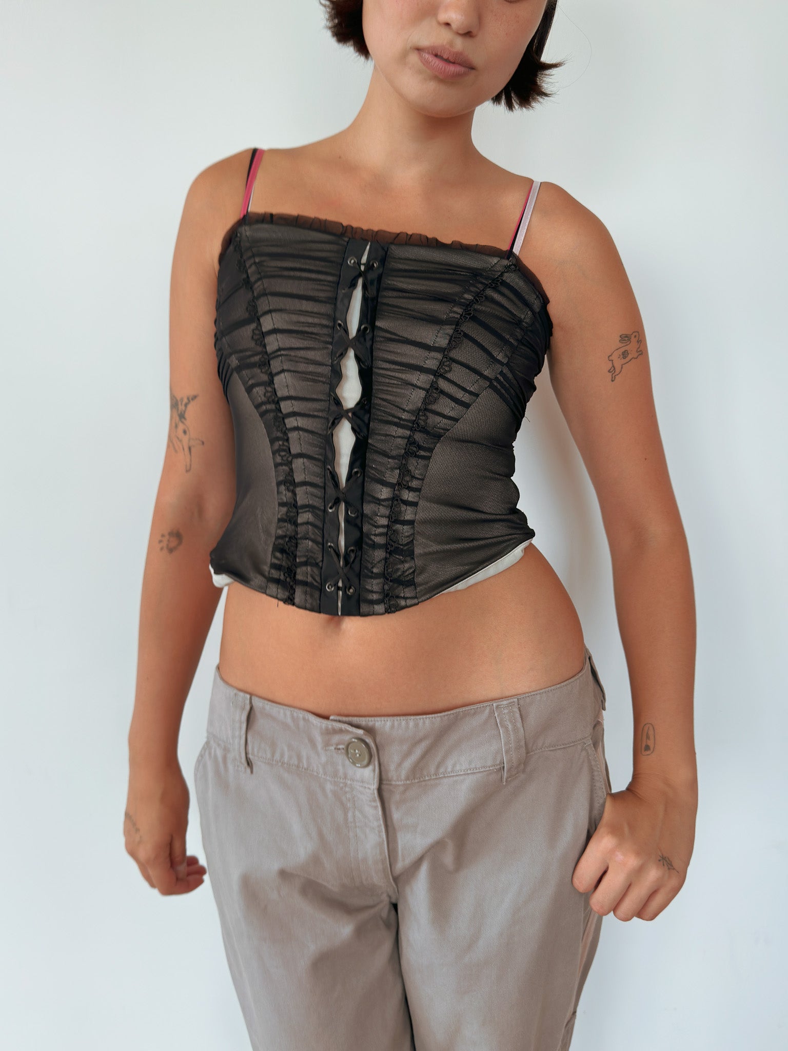 ruched mesh corset top — size XS