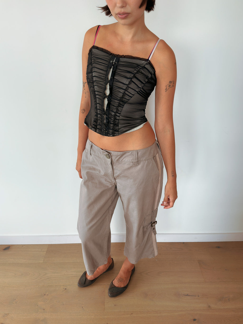 ruched mesh corset top — size XS