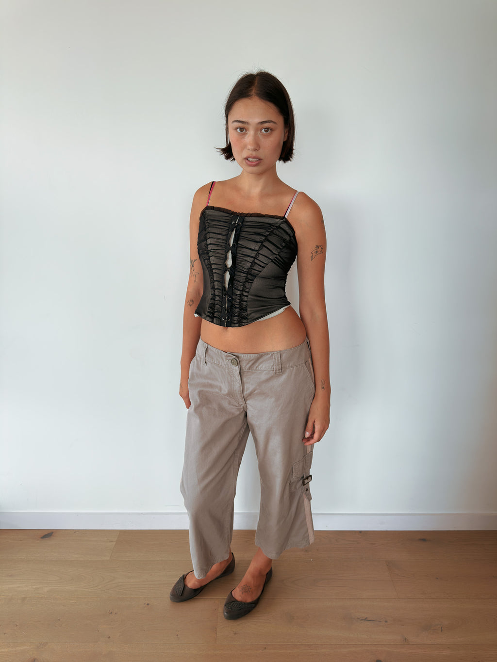 ruched mesh corset top — size XS