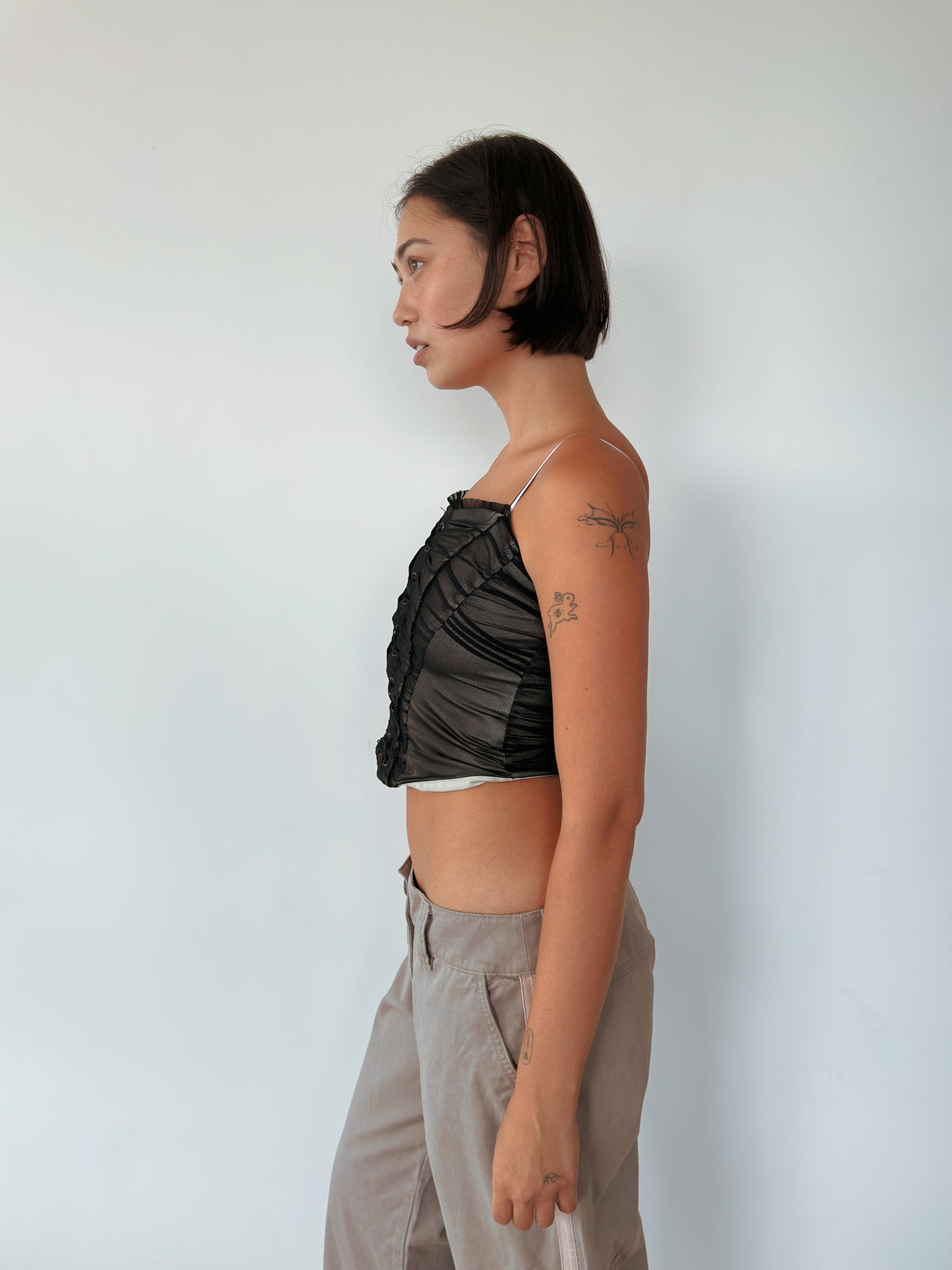 ruched mesh corset top — size XS