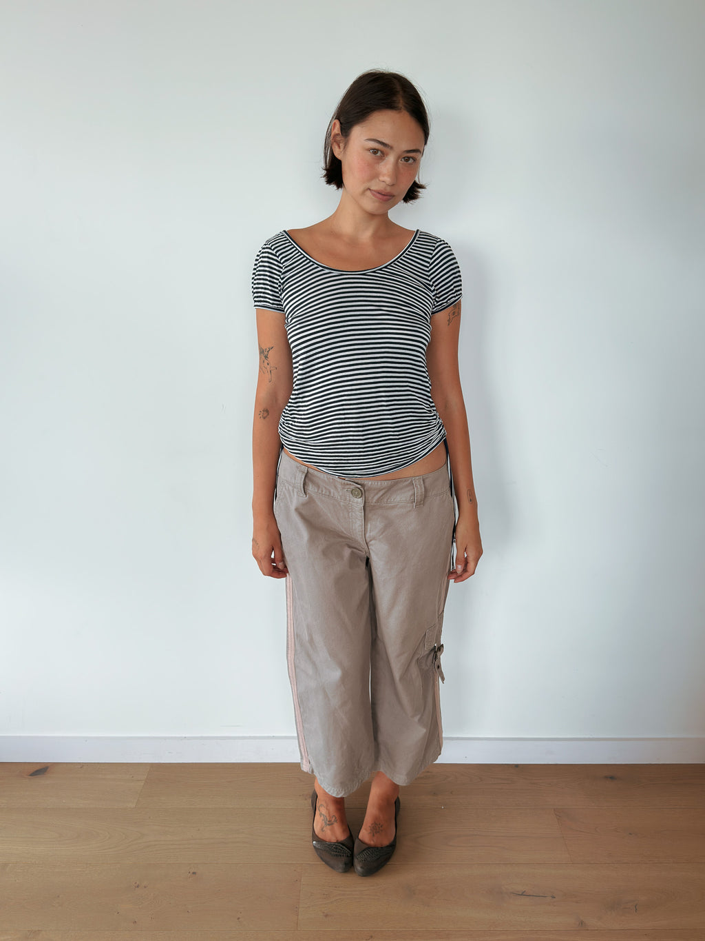 off shoulder stripe top — size S
