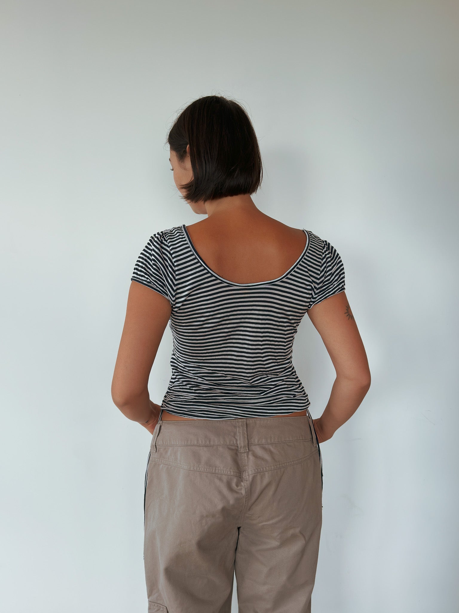 off shoulder stripe top — size S