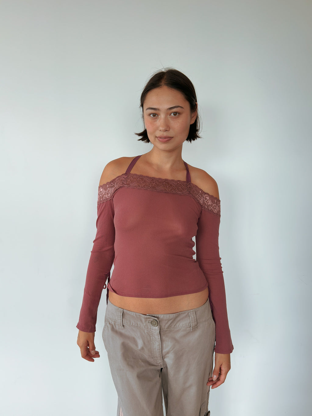 lace off shoulder top — size S