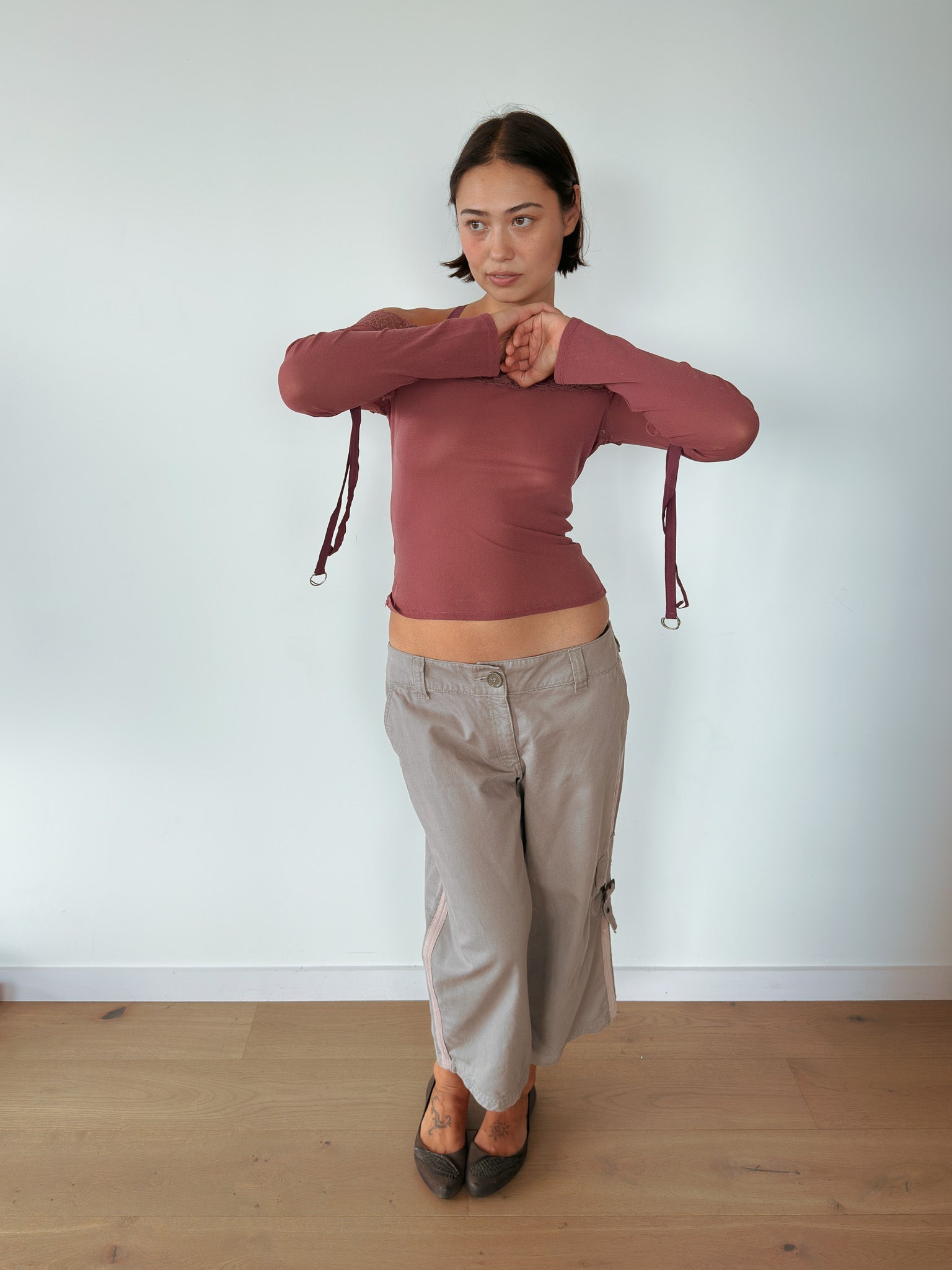lace off shoulder top — size S