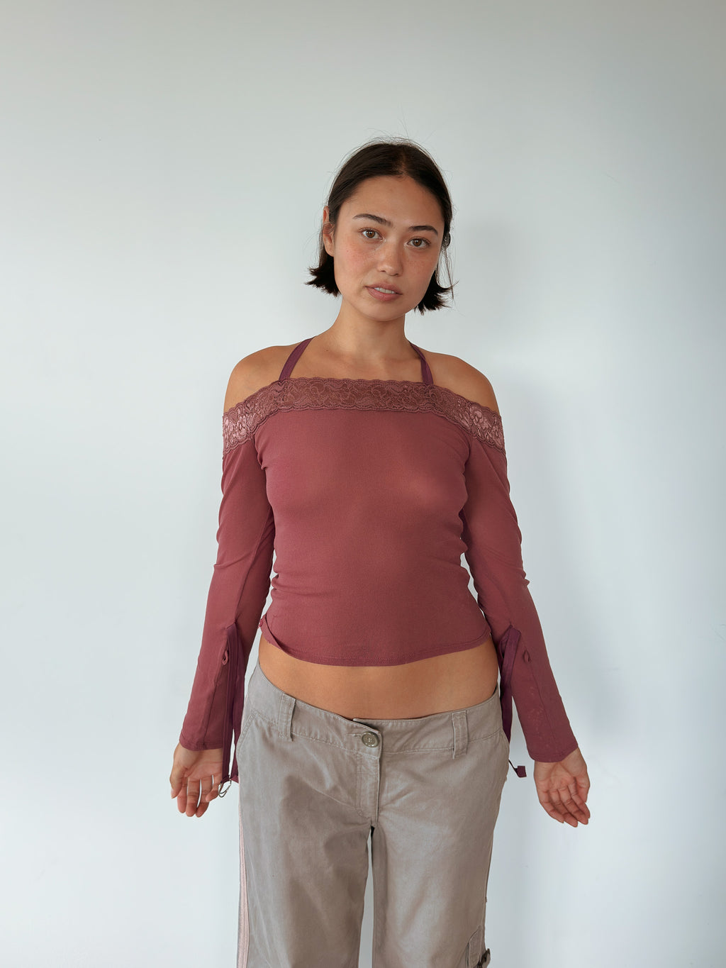 lace off shoulder top — size S