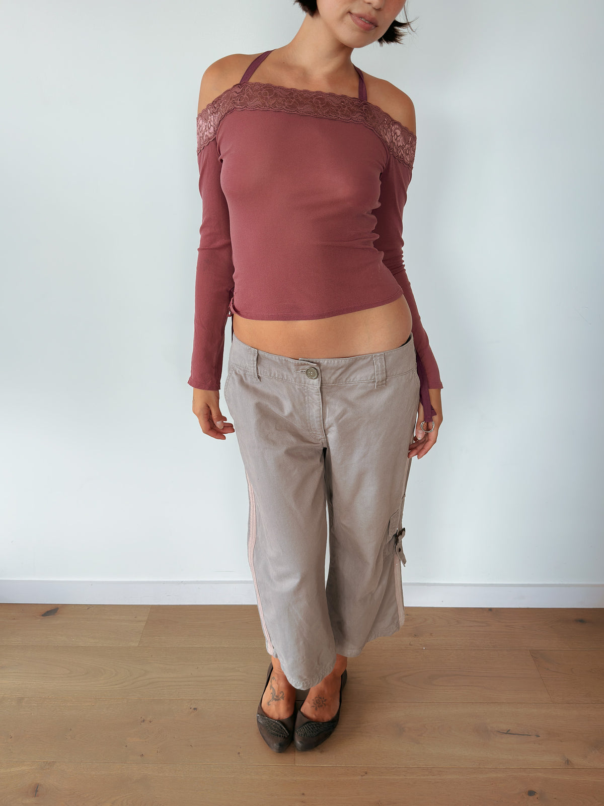 lace off shoulder top — size S