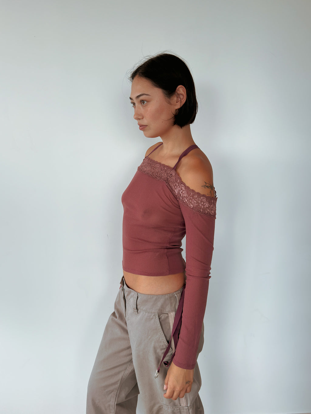 lace off shoulder top — size S