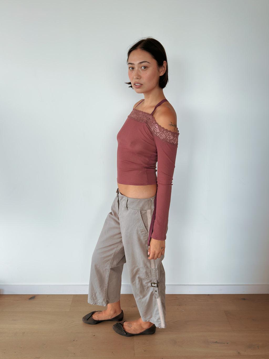 lace off shoulder top — size S