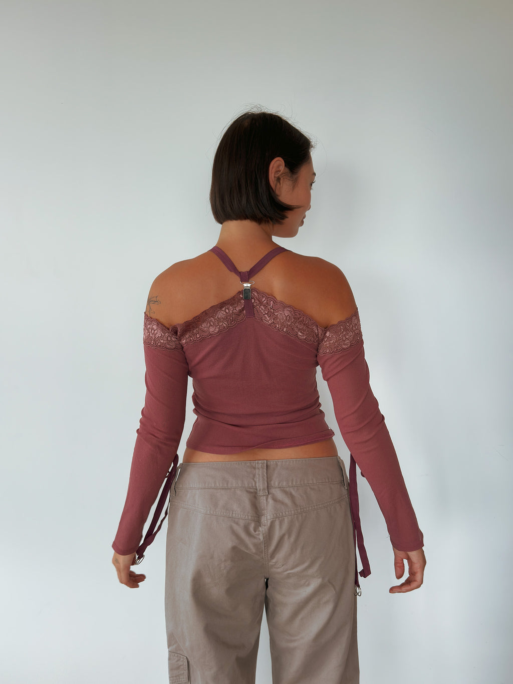 lace off shoulder top — size S