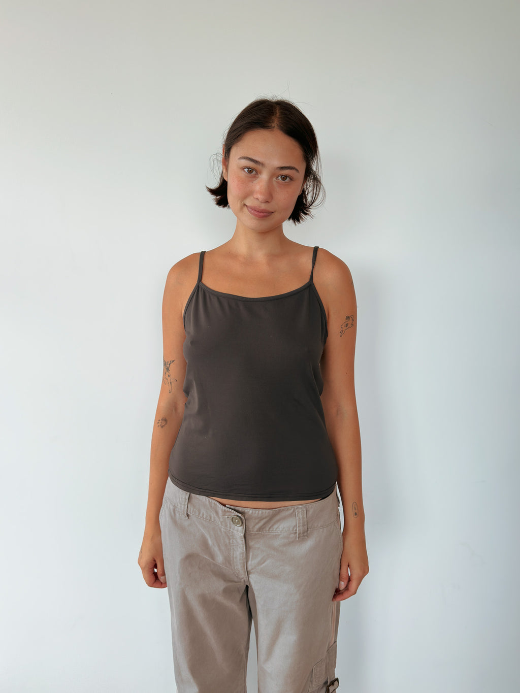 chocolate slinky cami top — size M-L