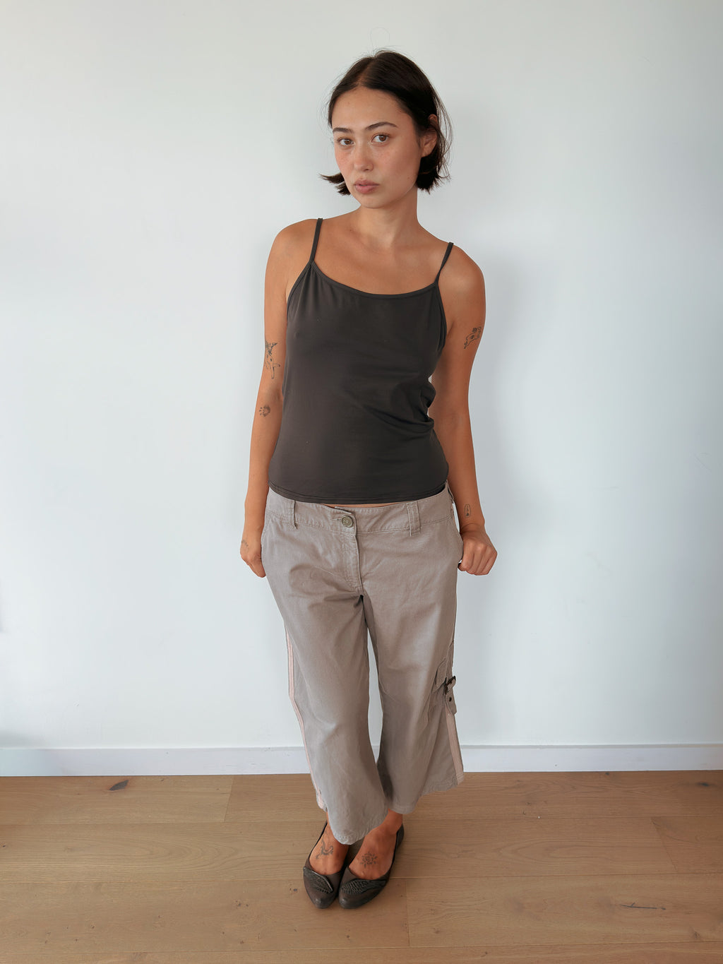 chocolate slinky cami top — size M-L