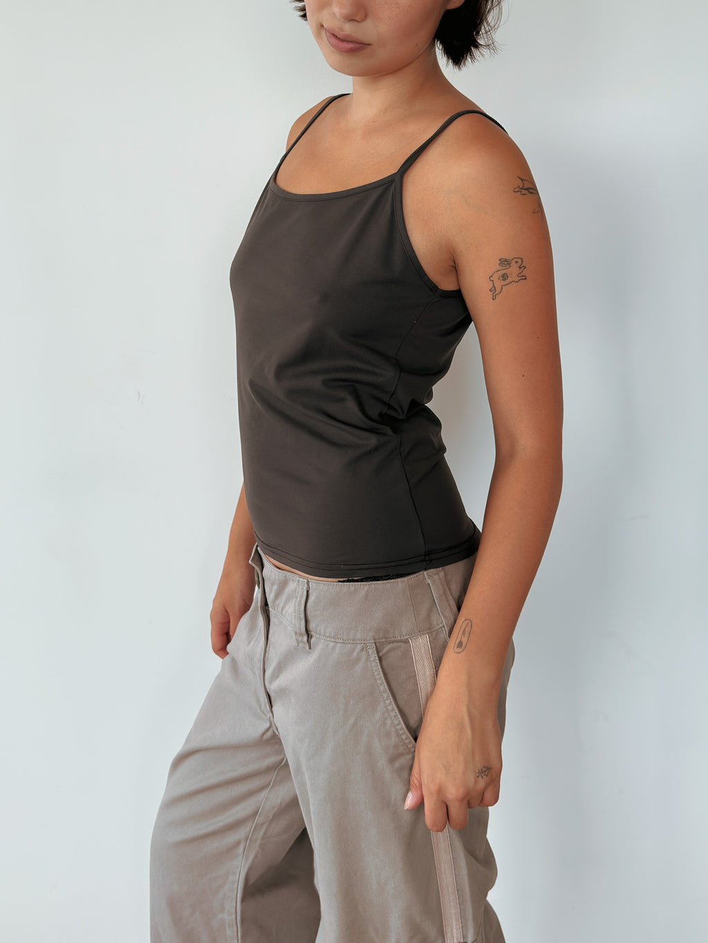 chocolate slinky cami top — size M-L