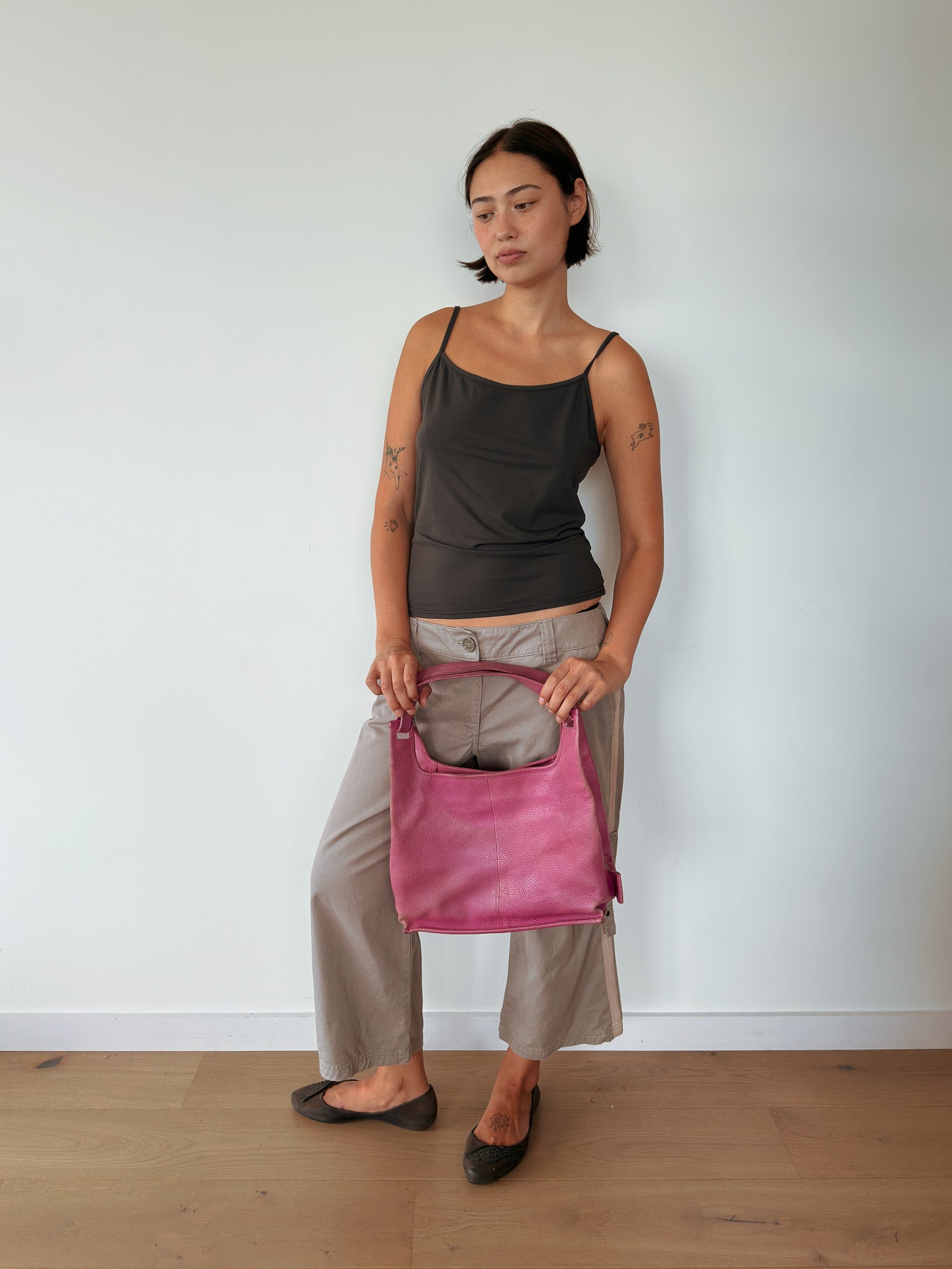 pink leather handbag — one size