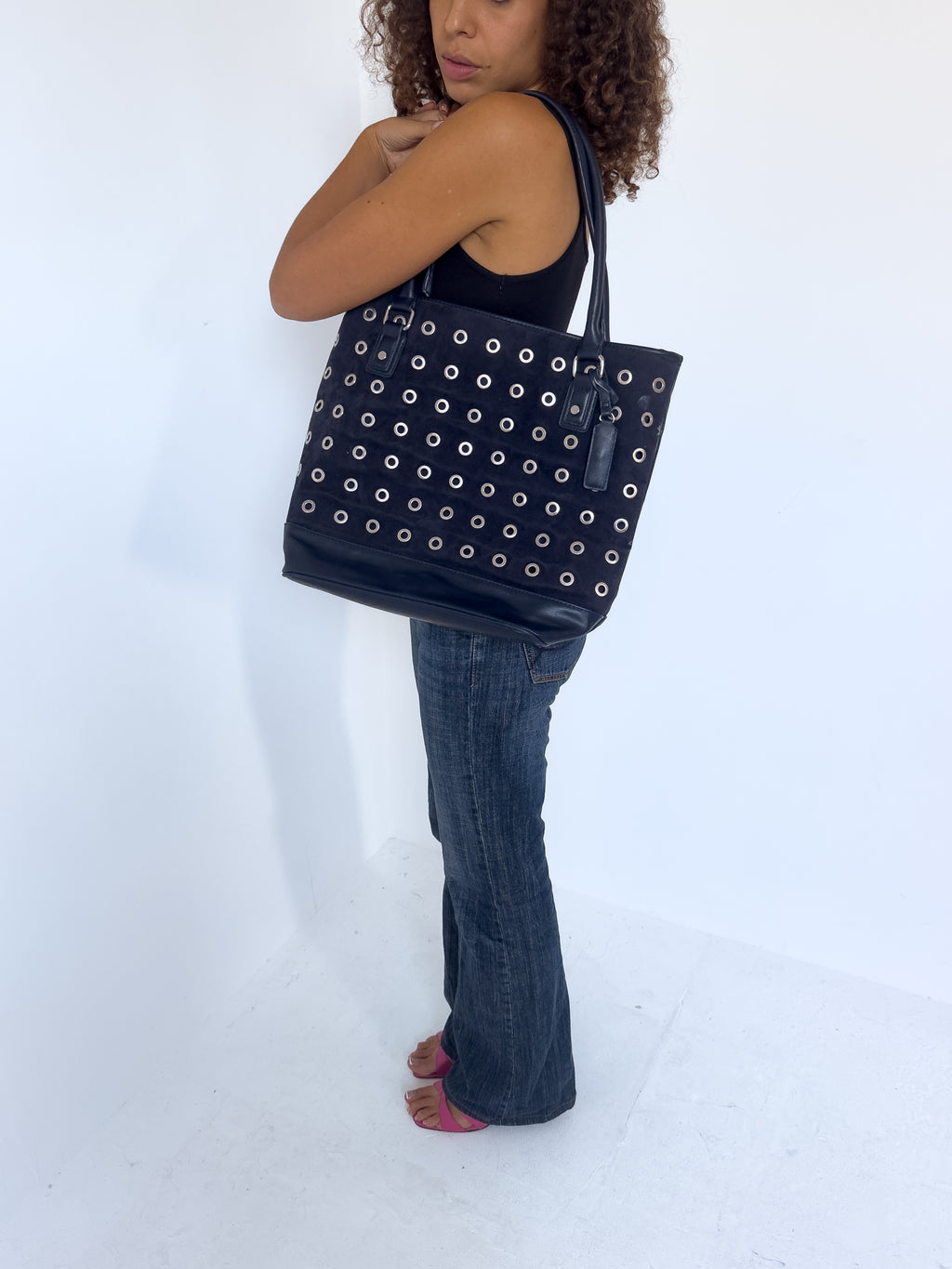 studded suede bag — one size