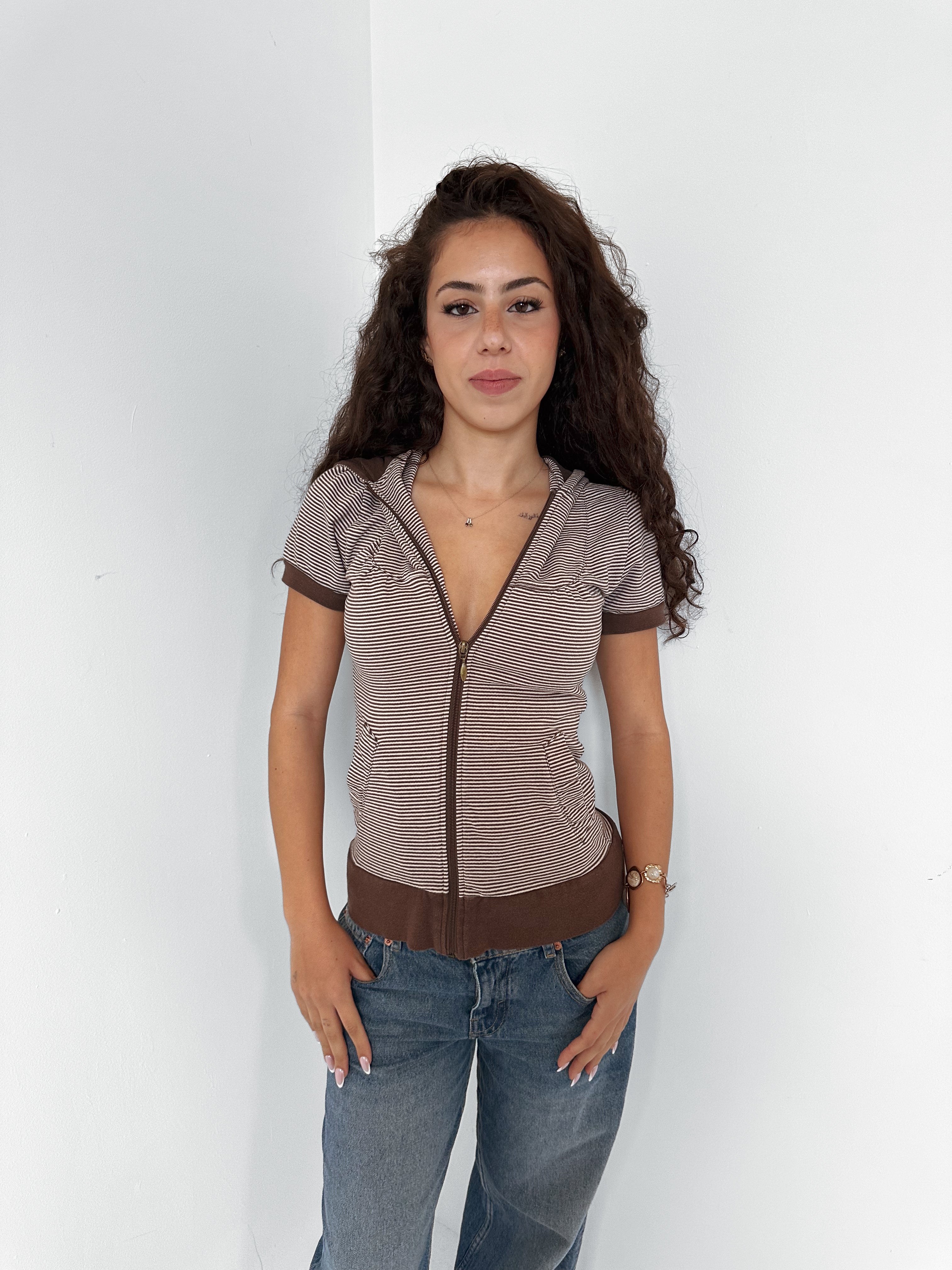 stripe hooded top — size s