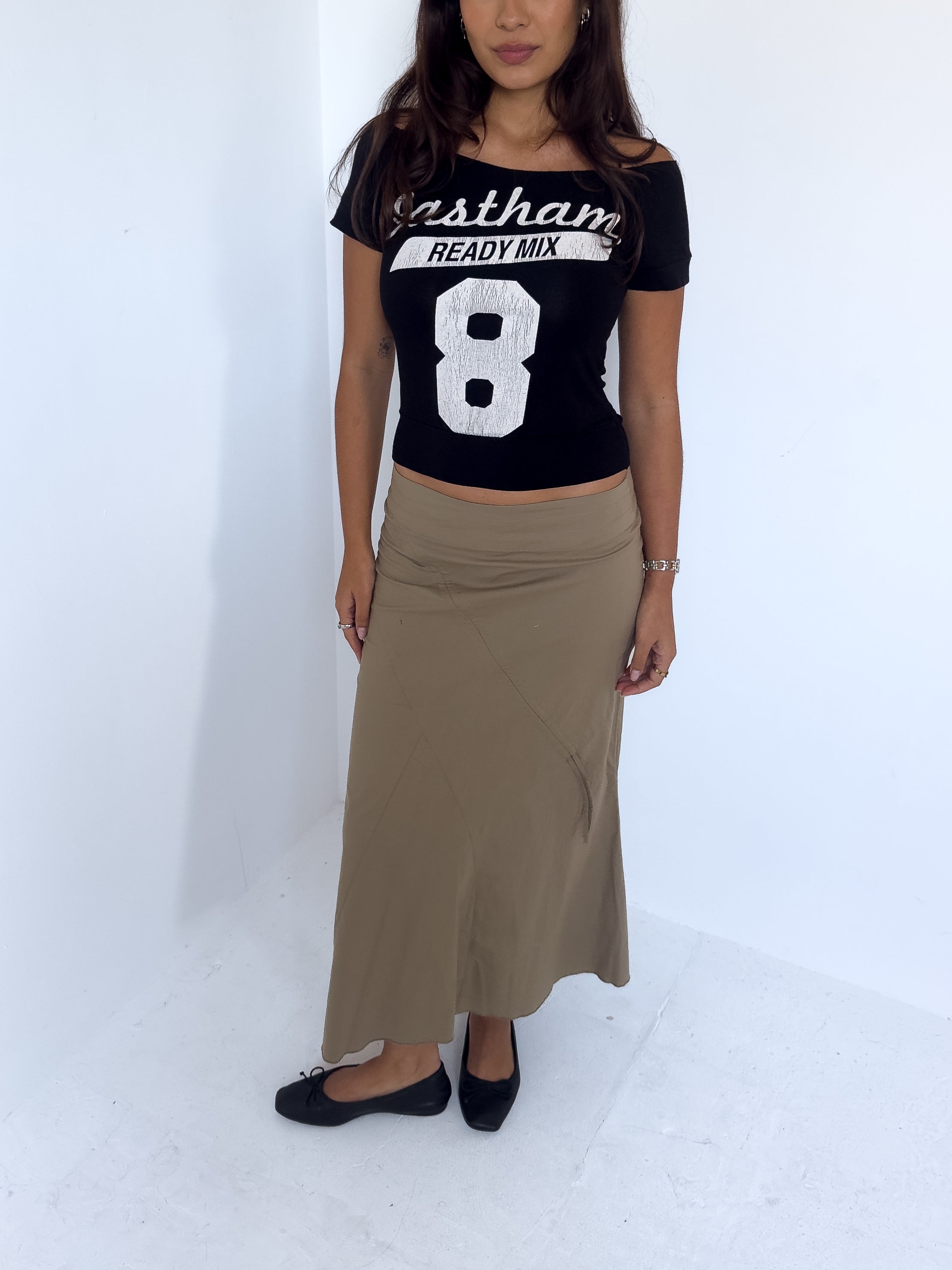 khaki long skirt — size s