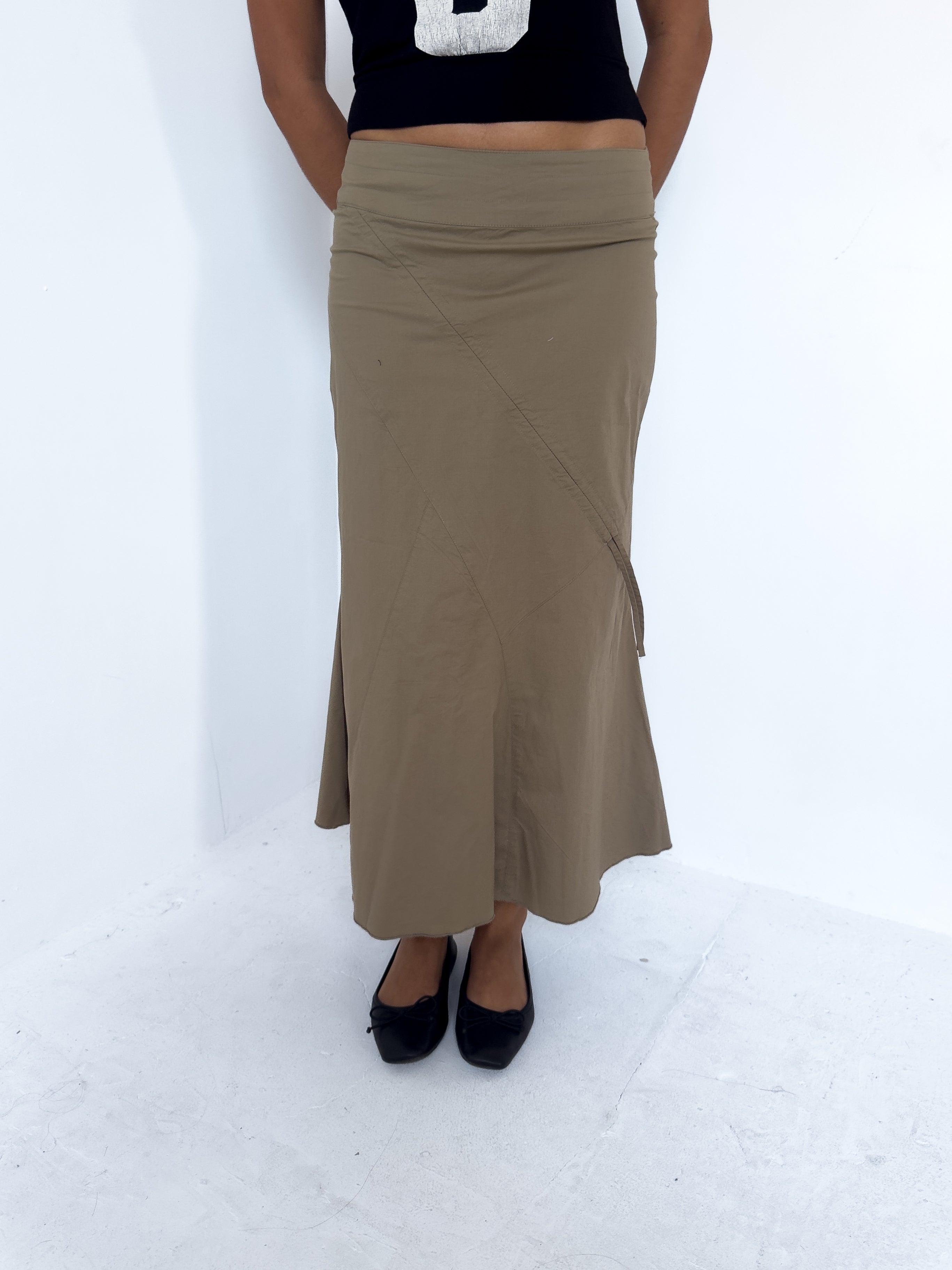 khaki long skirt — size s