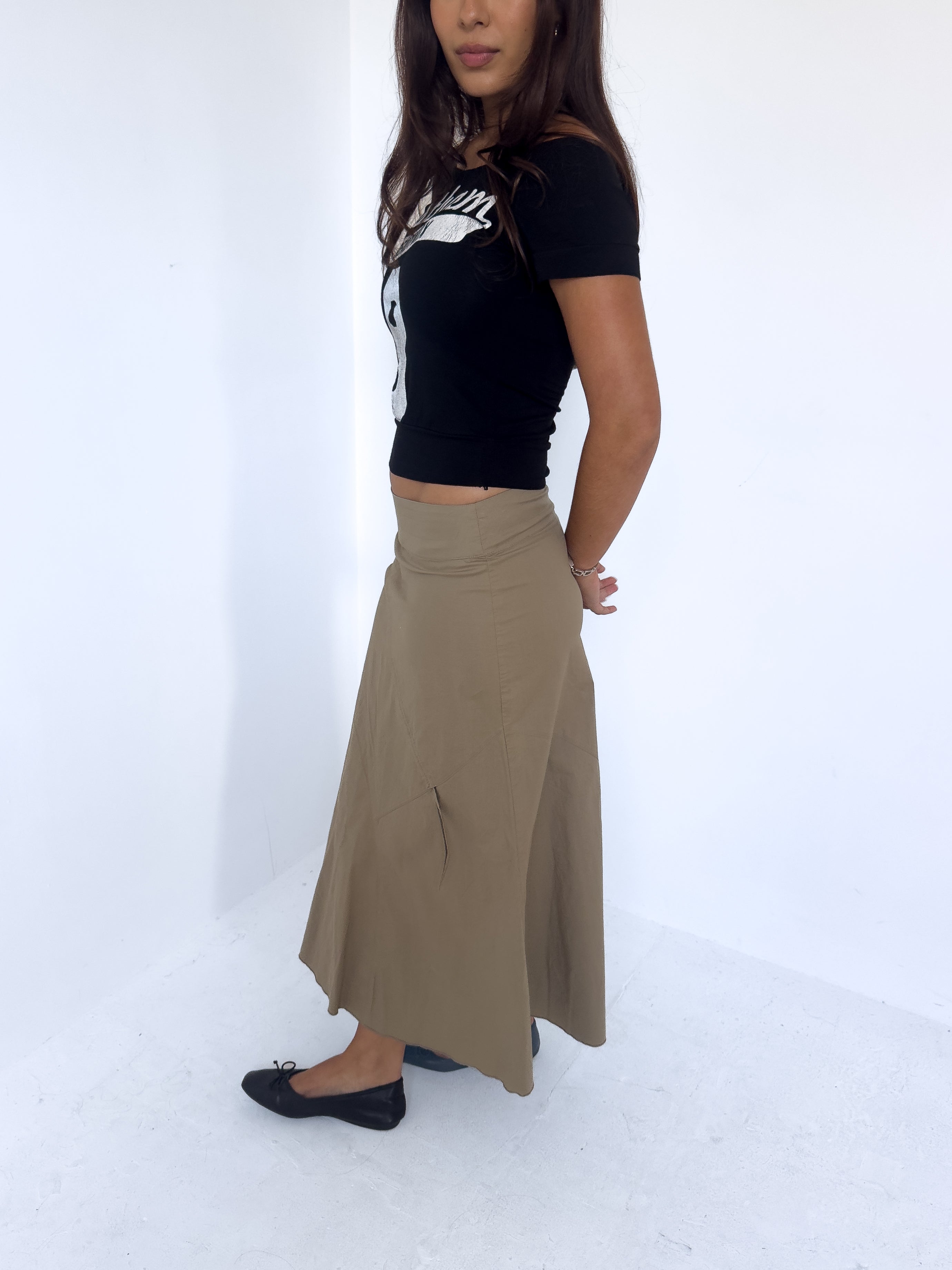 khaki long skirt — size s