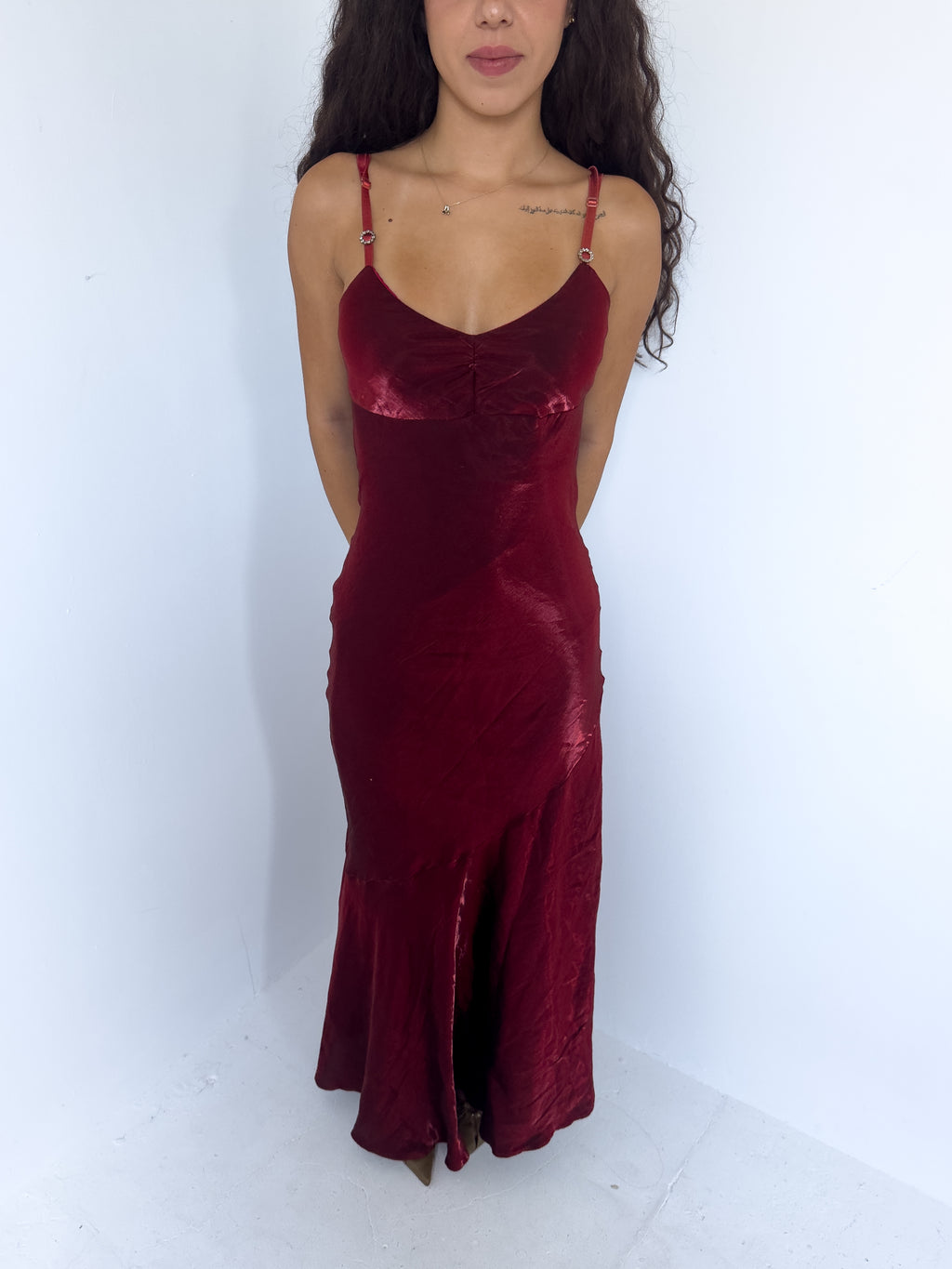 silky red dress — size xs/s