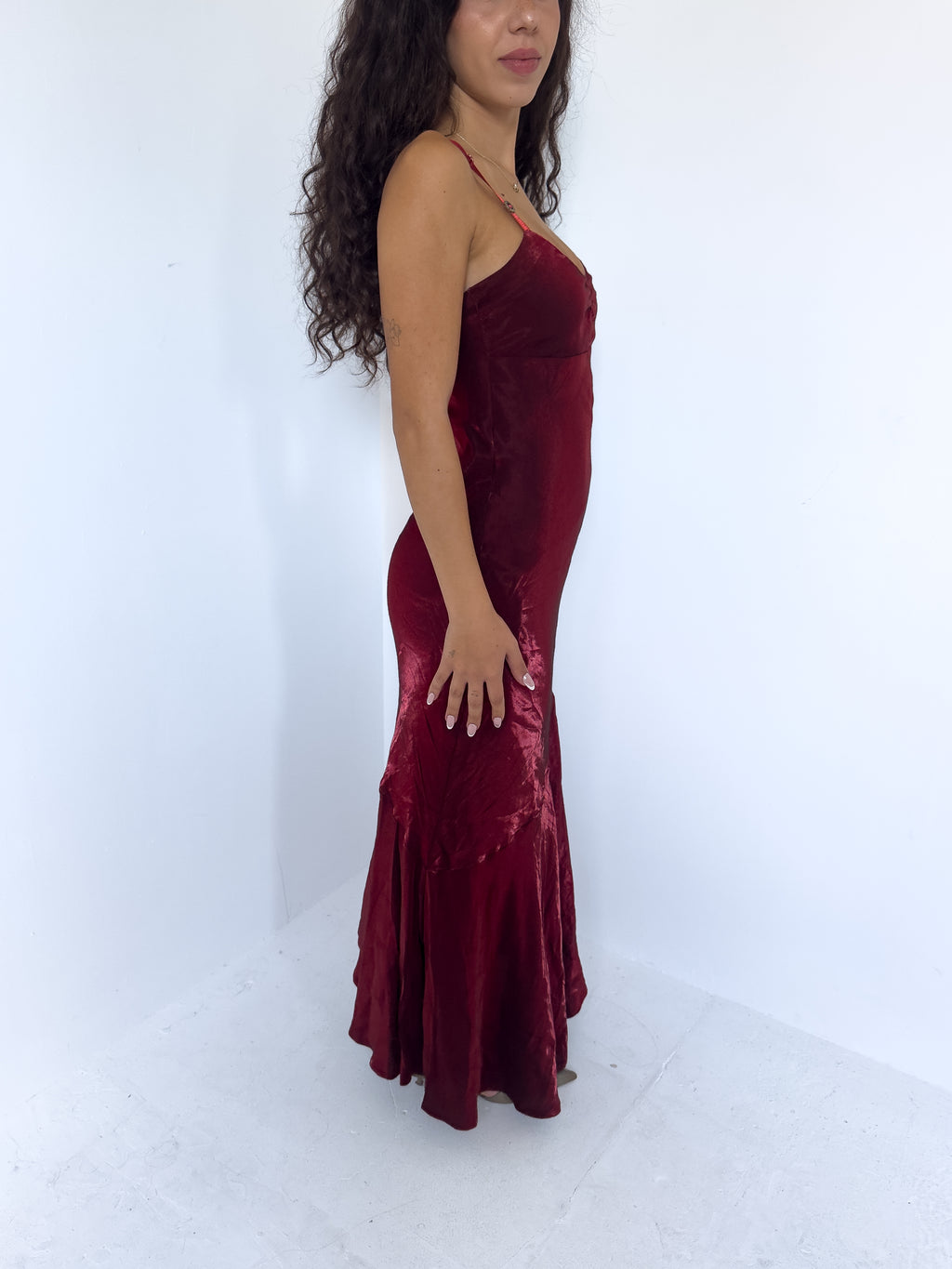 silky red dress — size xs/s