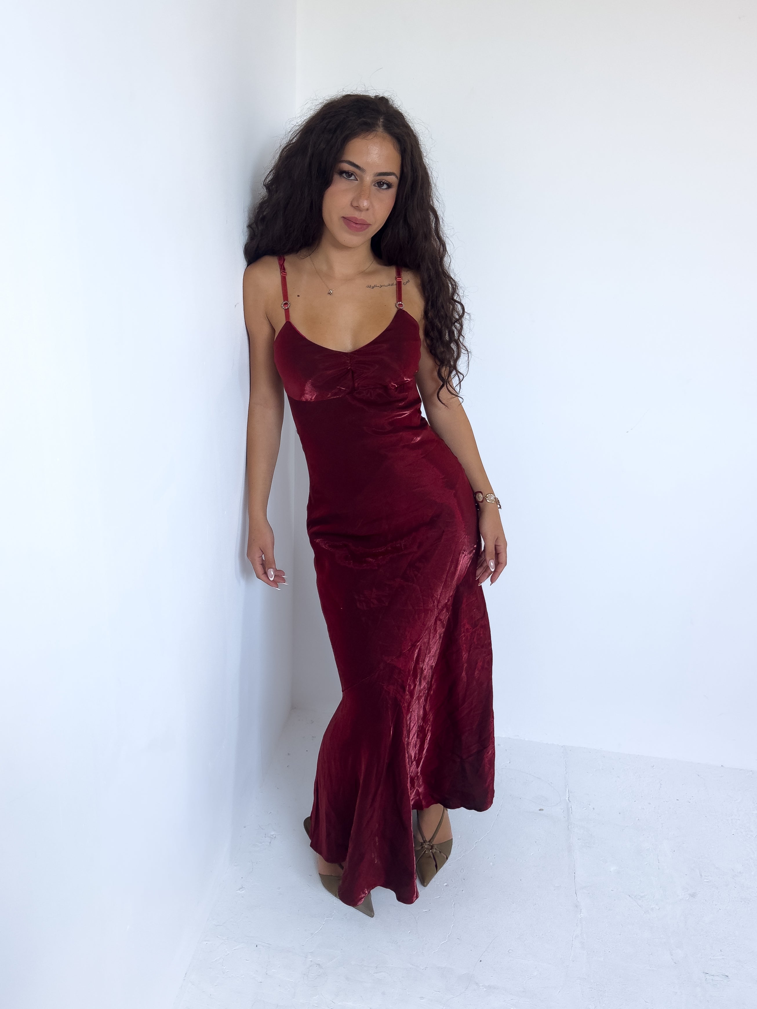 silky red dress — size xs/s