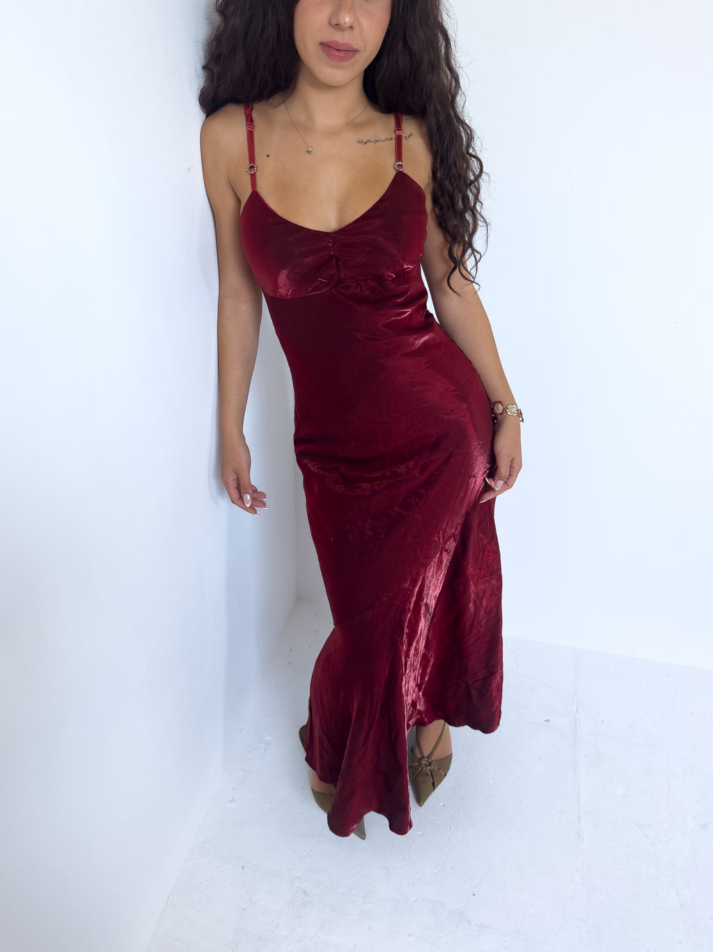 silky red dress — size xs/s