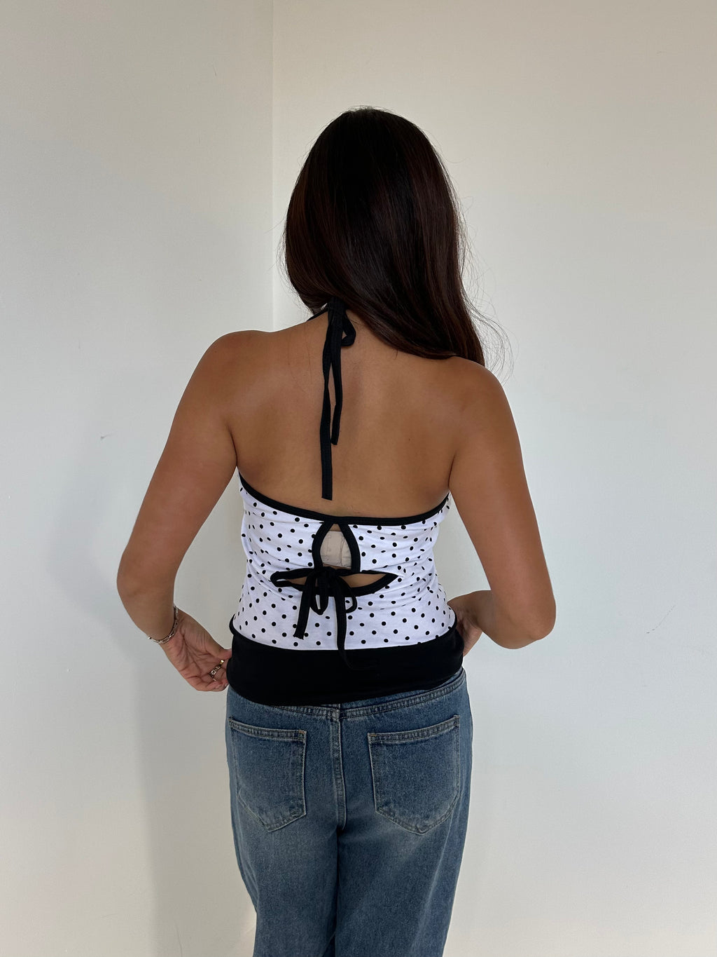 polka dot halter top — size s