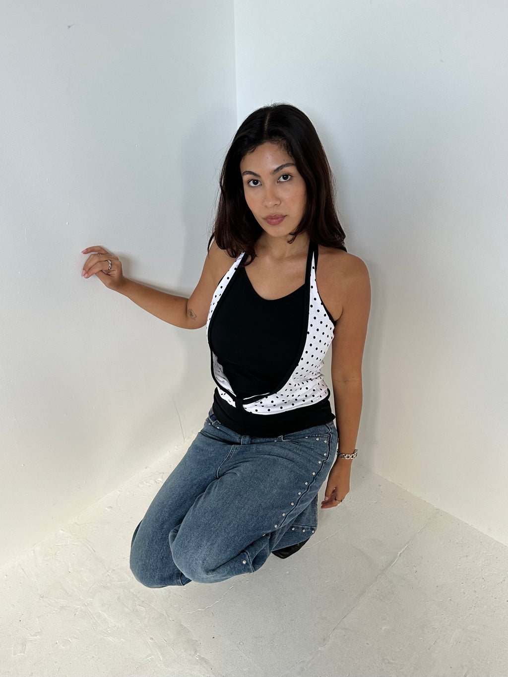 polka dot halter top — size s
