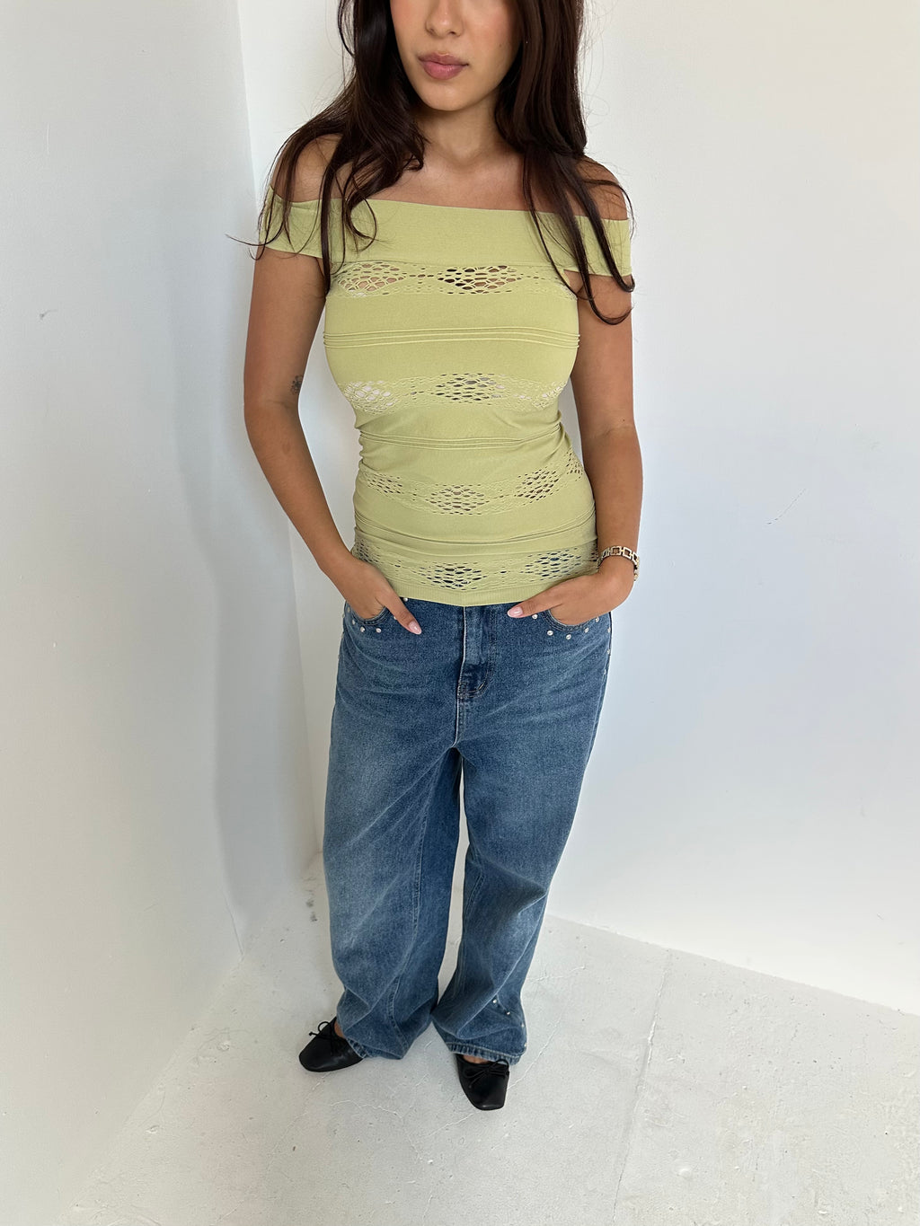 off shoulder top — size xs/s