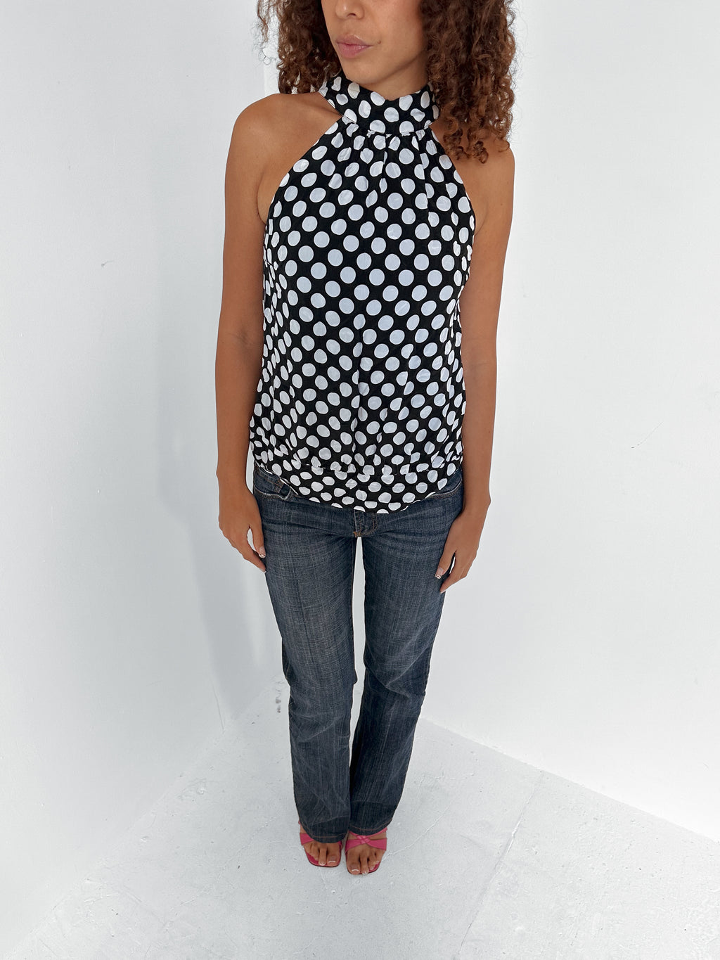 polka dot halter top — size s