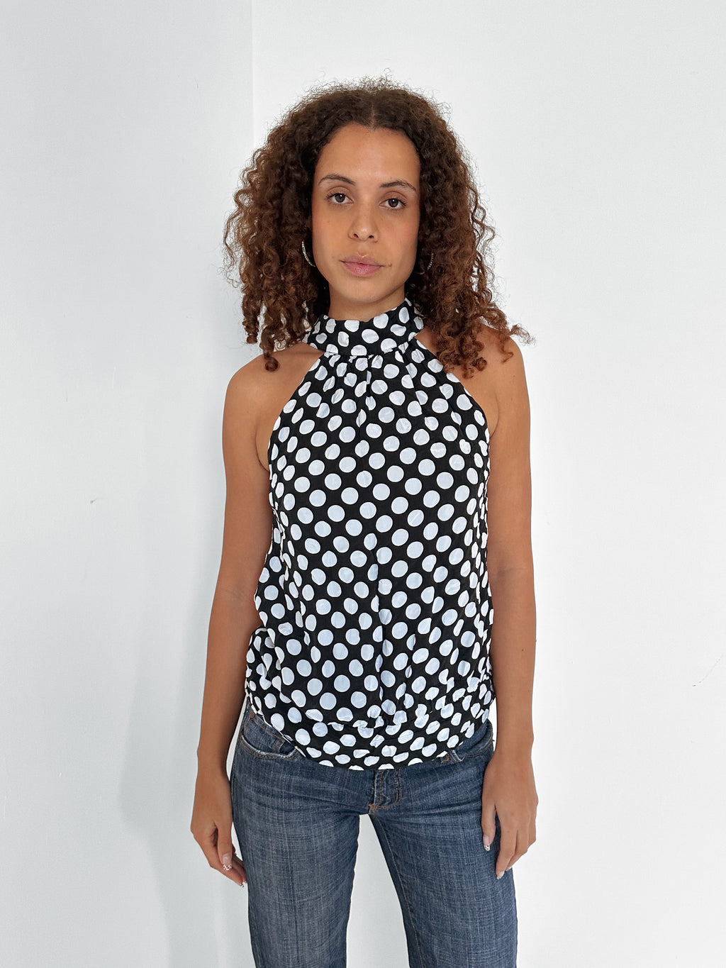 polka dot halter top — size s