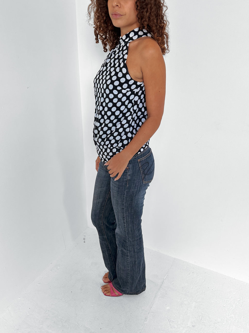 polka dot halter top — size s