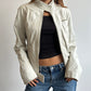 White Leather Moto Jacket - Size S/M