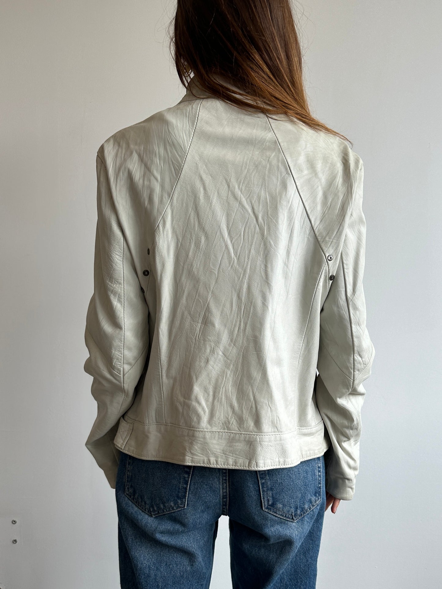 White Leather Moto Jacket - Size S/M