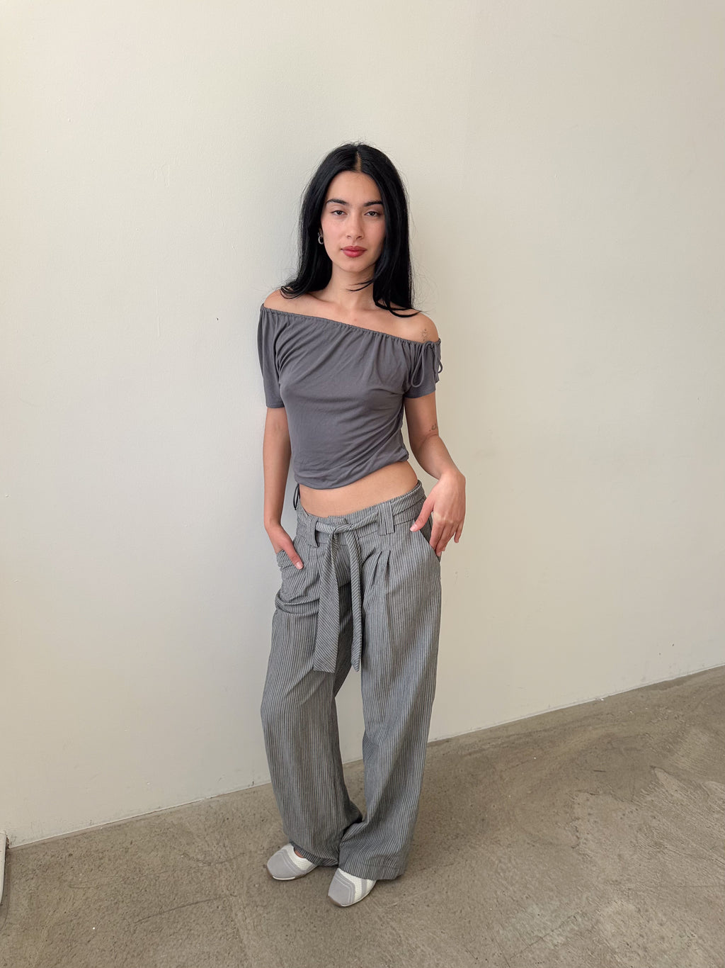 low rise pinstripe trousers / size xs