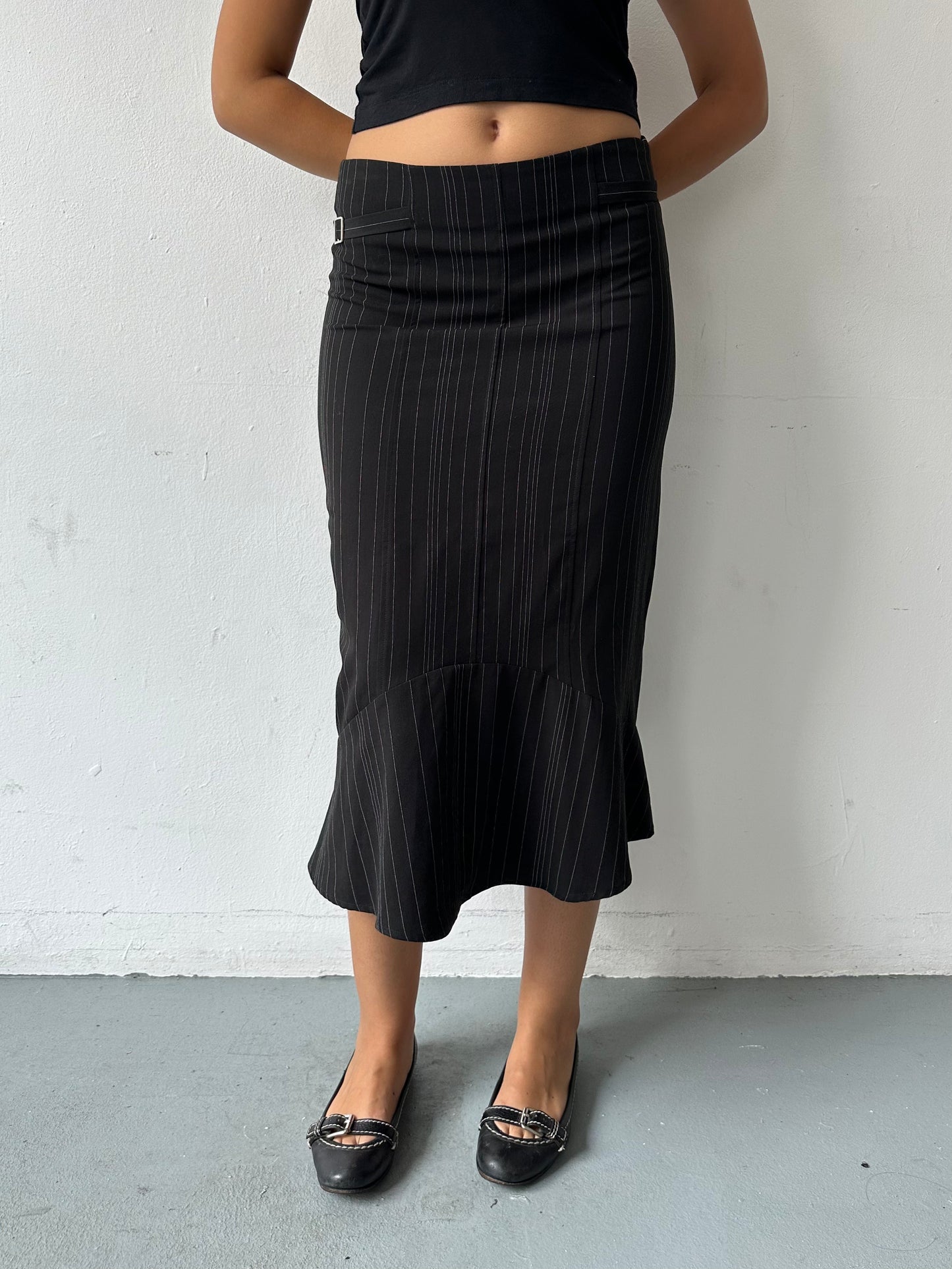 90's Pinstripe Midi Skirt ∙ SIZE S