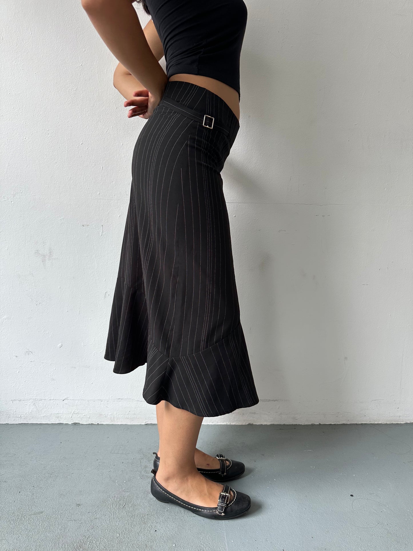 90's Pinstripe Midi Skirt ∙ SIZE S