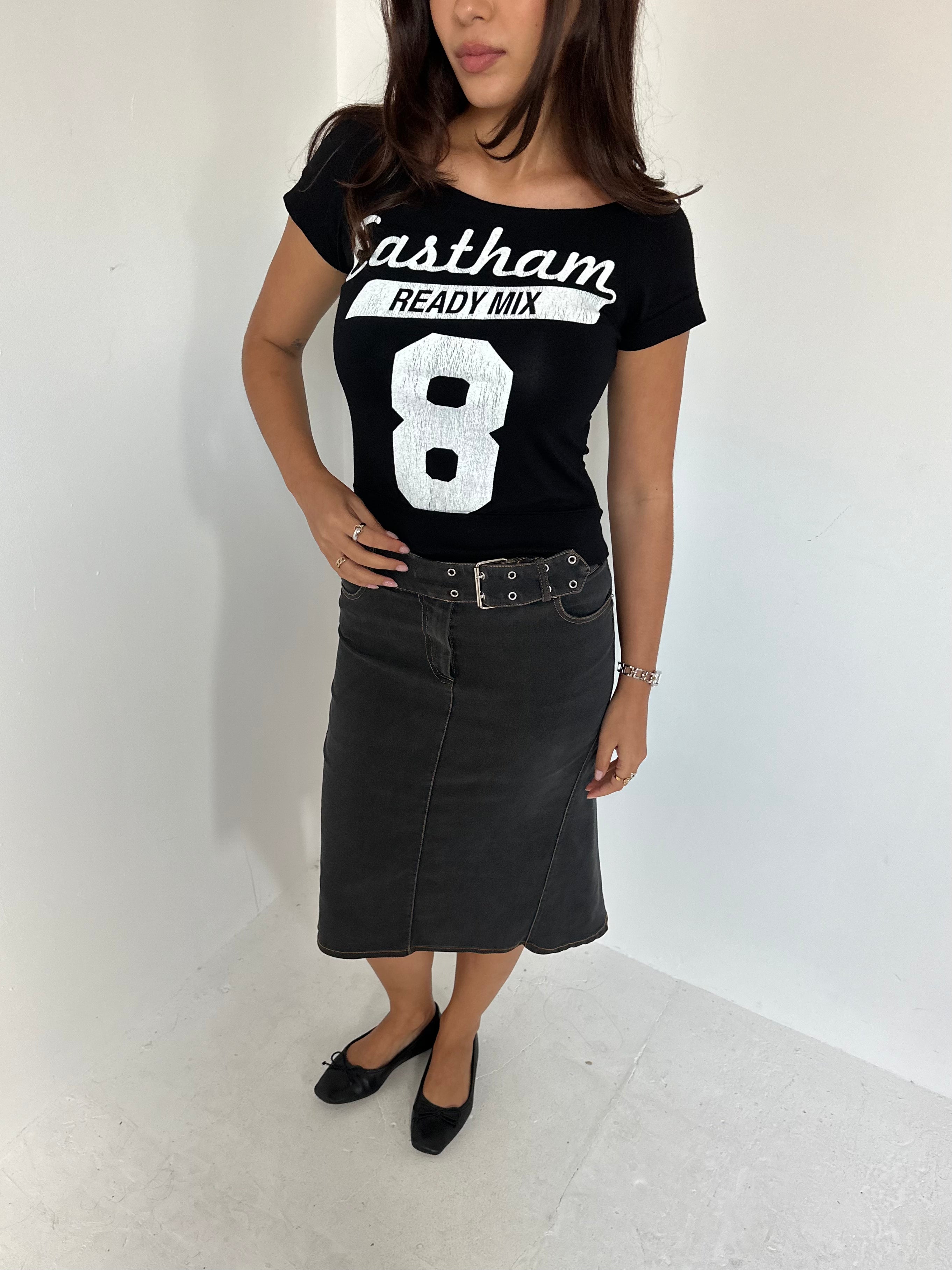 denim midi skirt — size xs/s