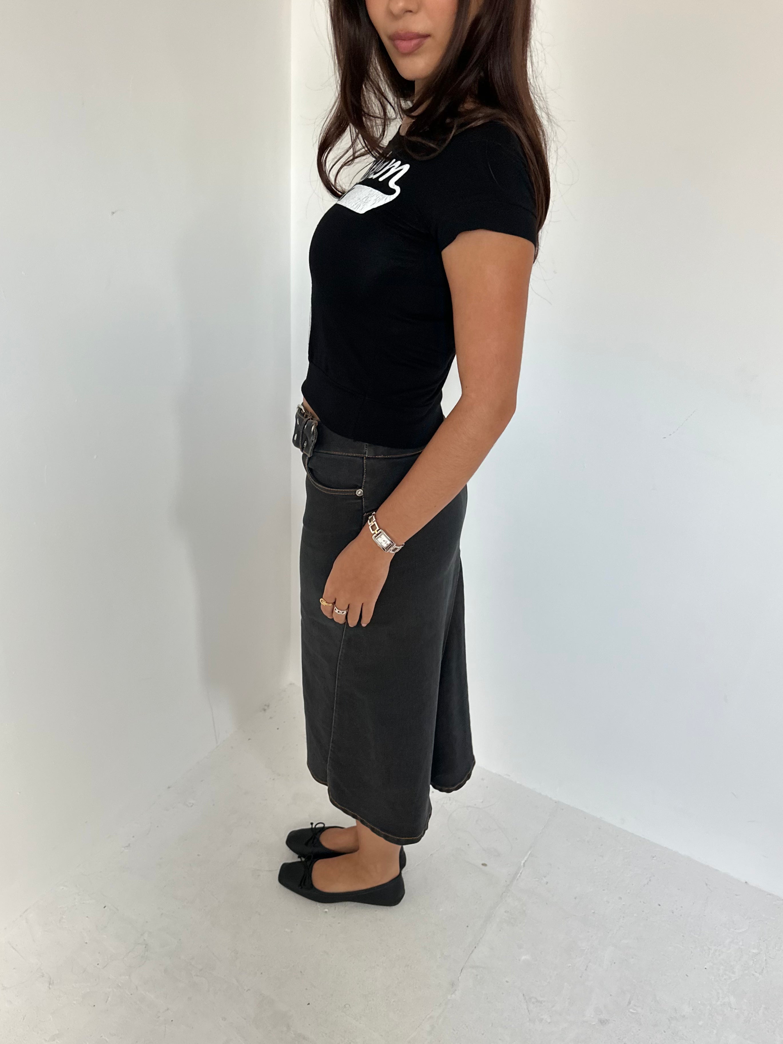 denim midi skirt — size xs/s