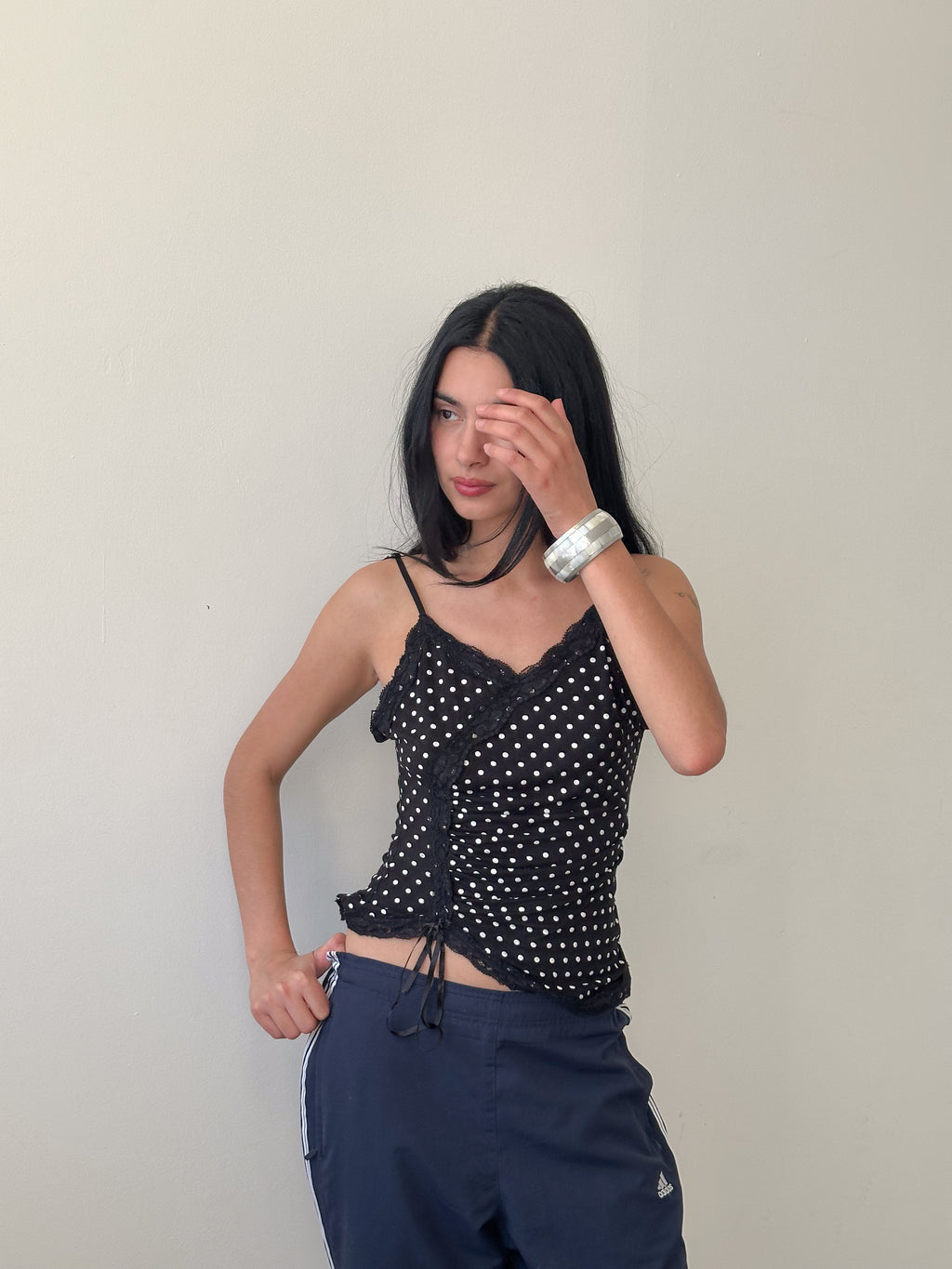 polka dot lace cami / size xs