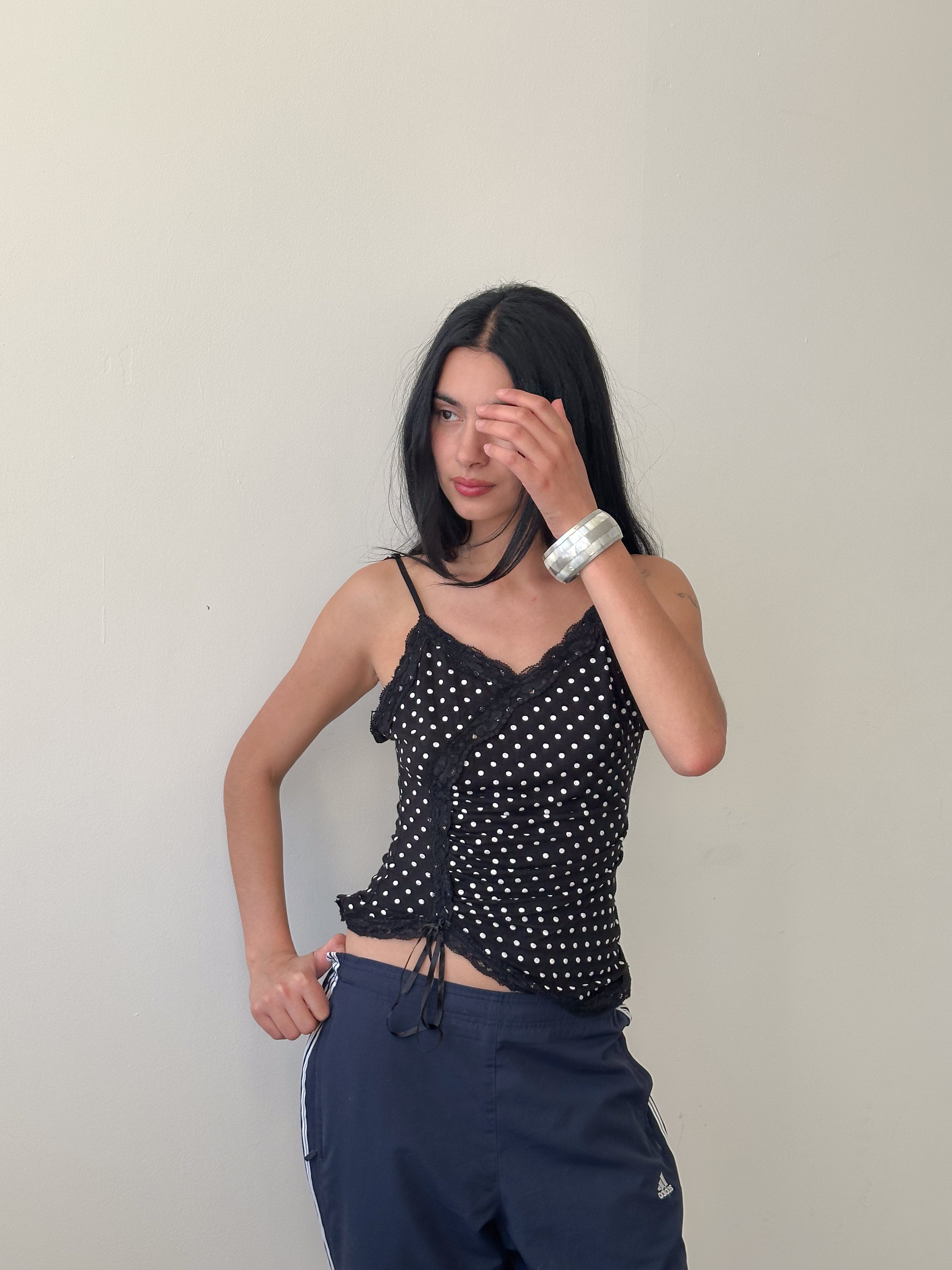 polka dot lace cami / size xs