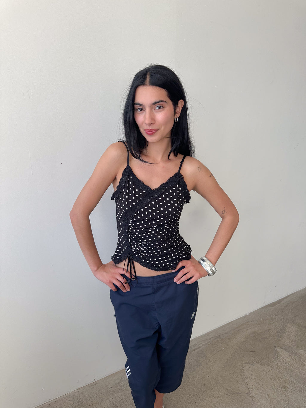 polka dot lace cami / size xs