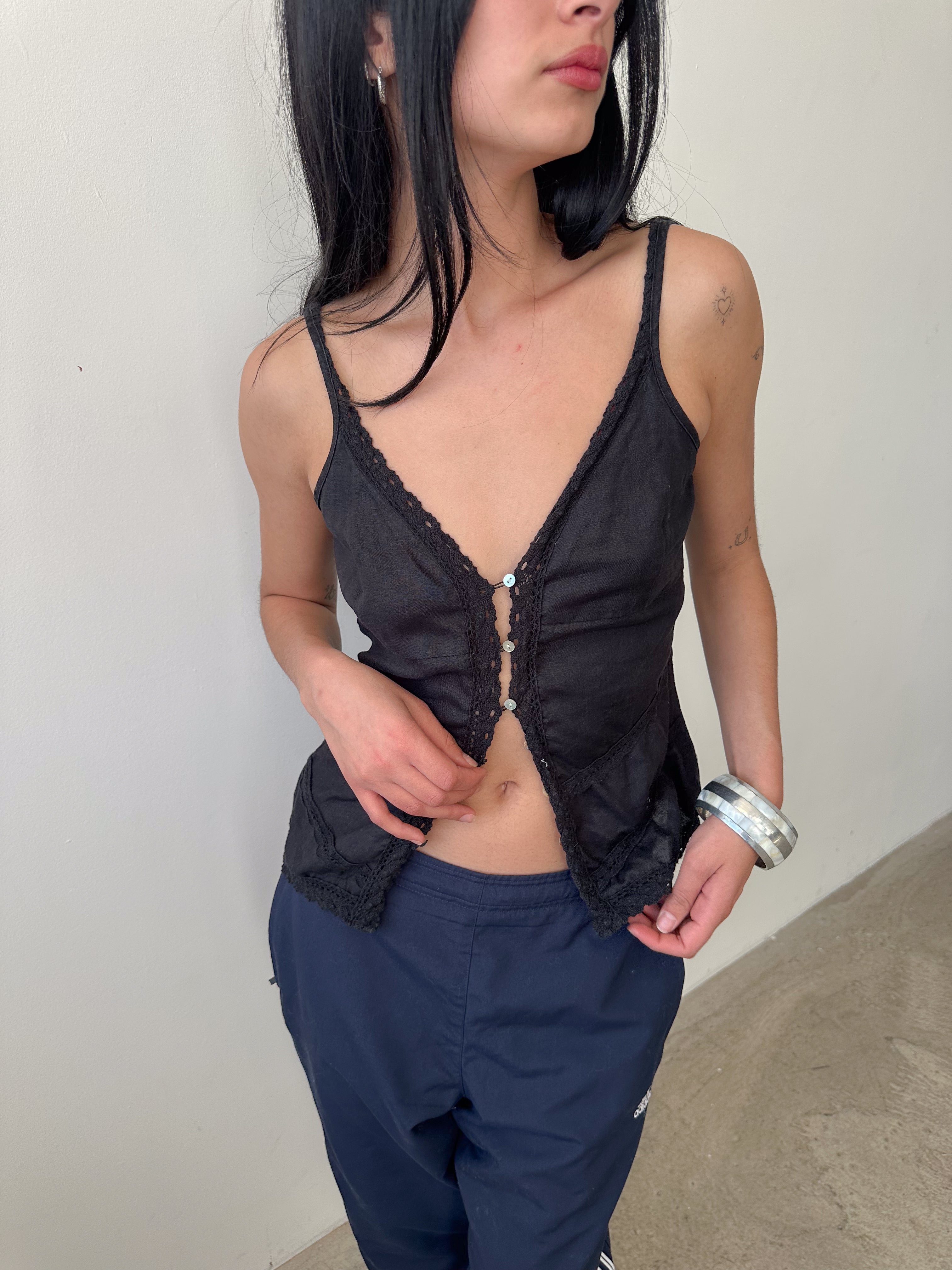 linen button up tank / size s