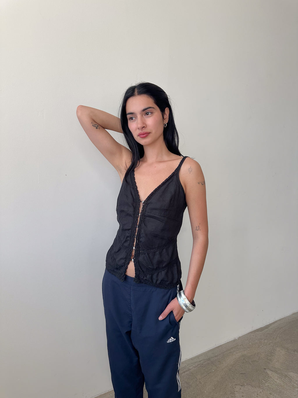 linen button up tank / size s