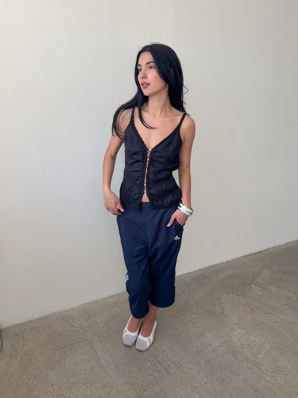 linen button up tank / size s