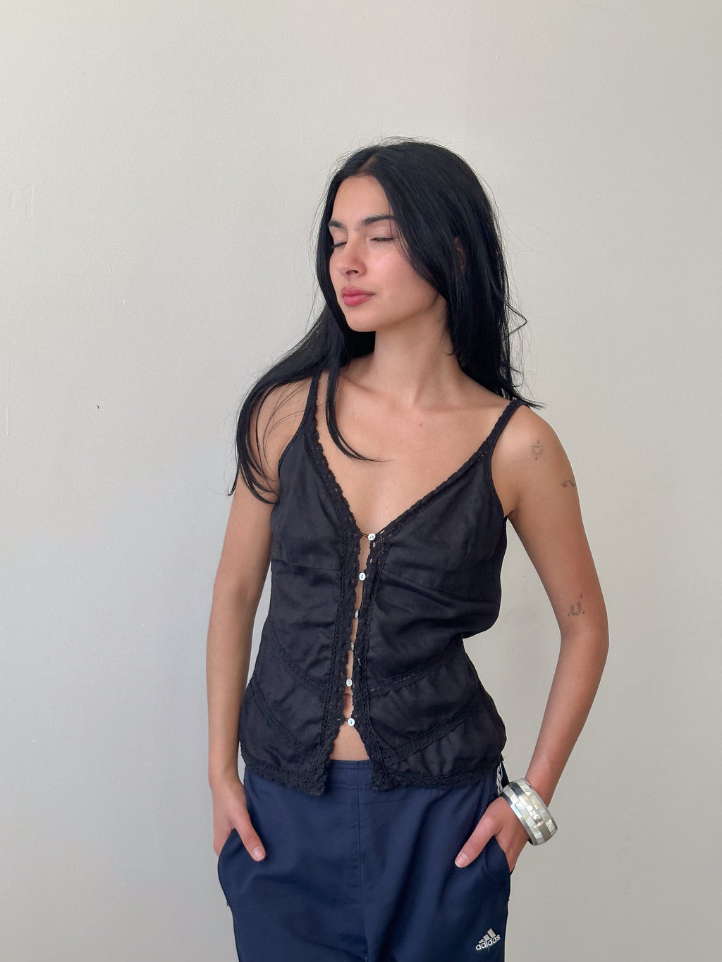 linen button up tank / size s