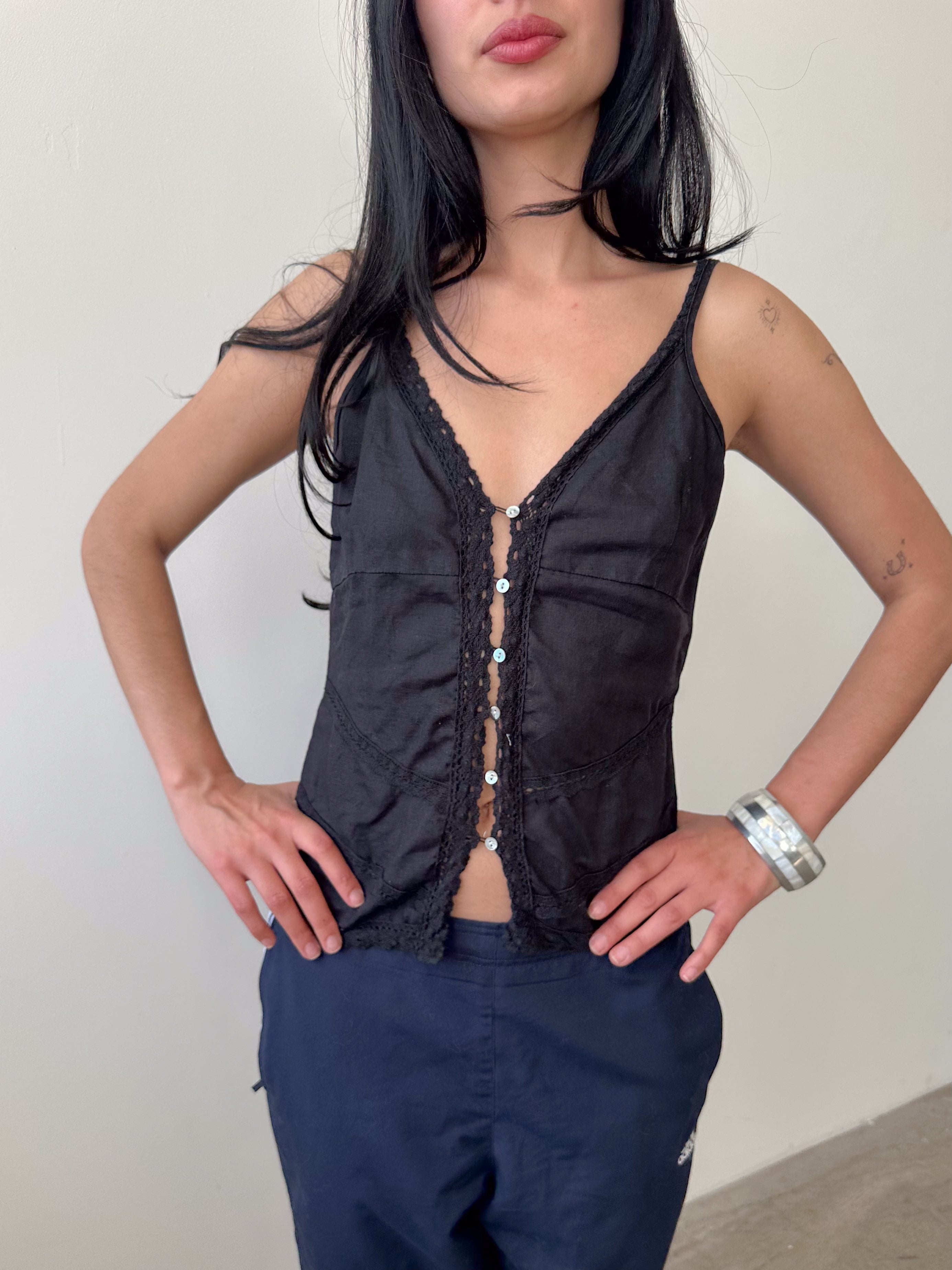 linen button up tank / size s