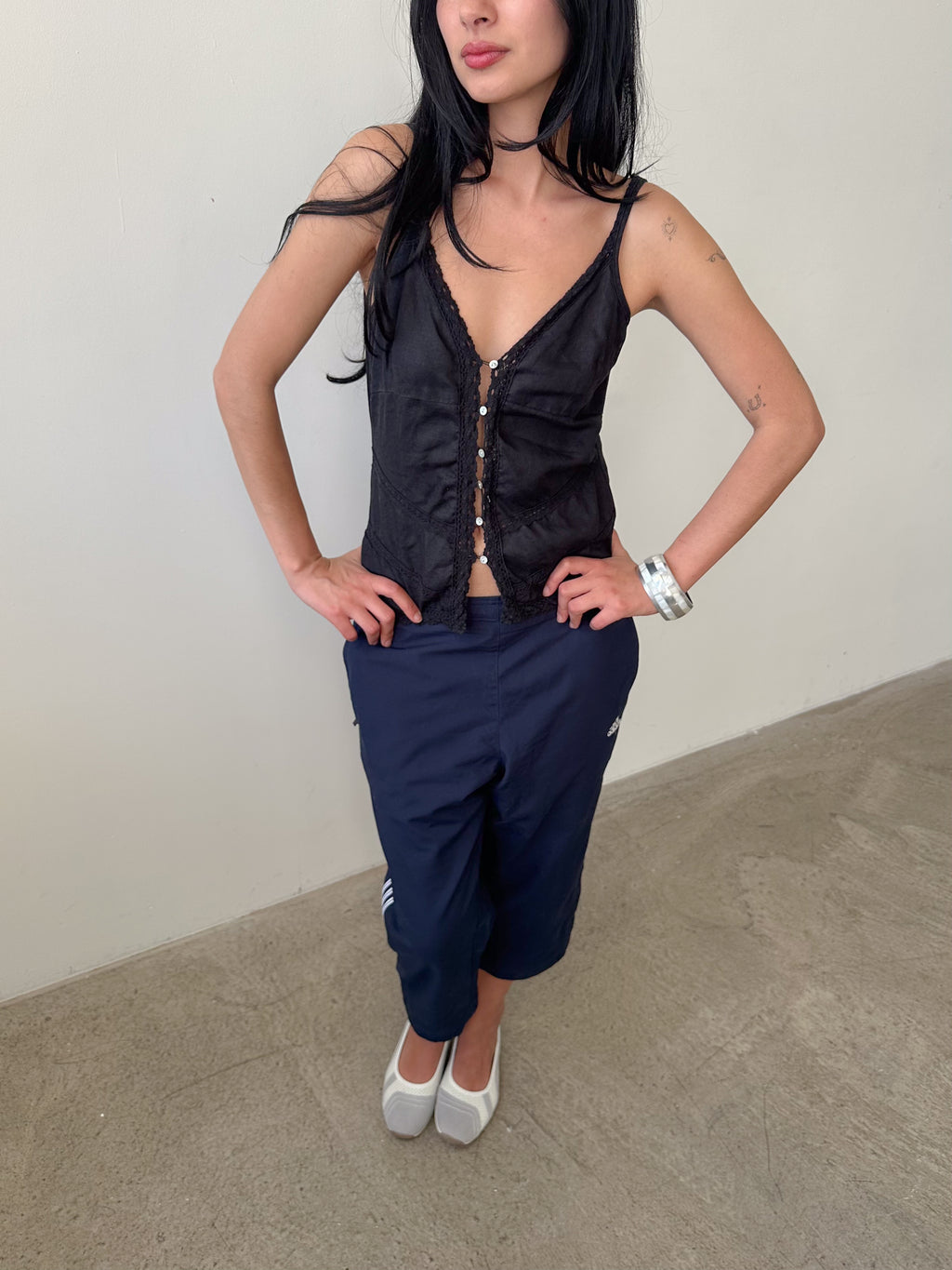 linen button up tank / size s