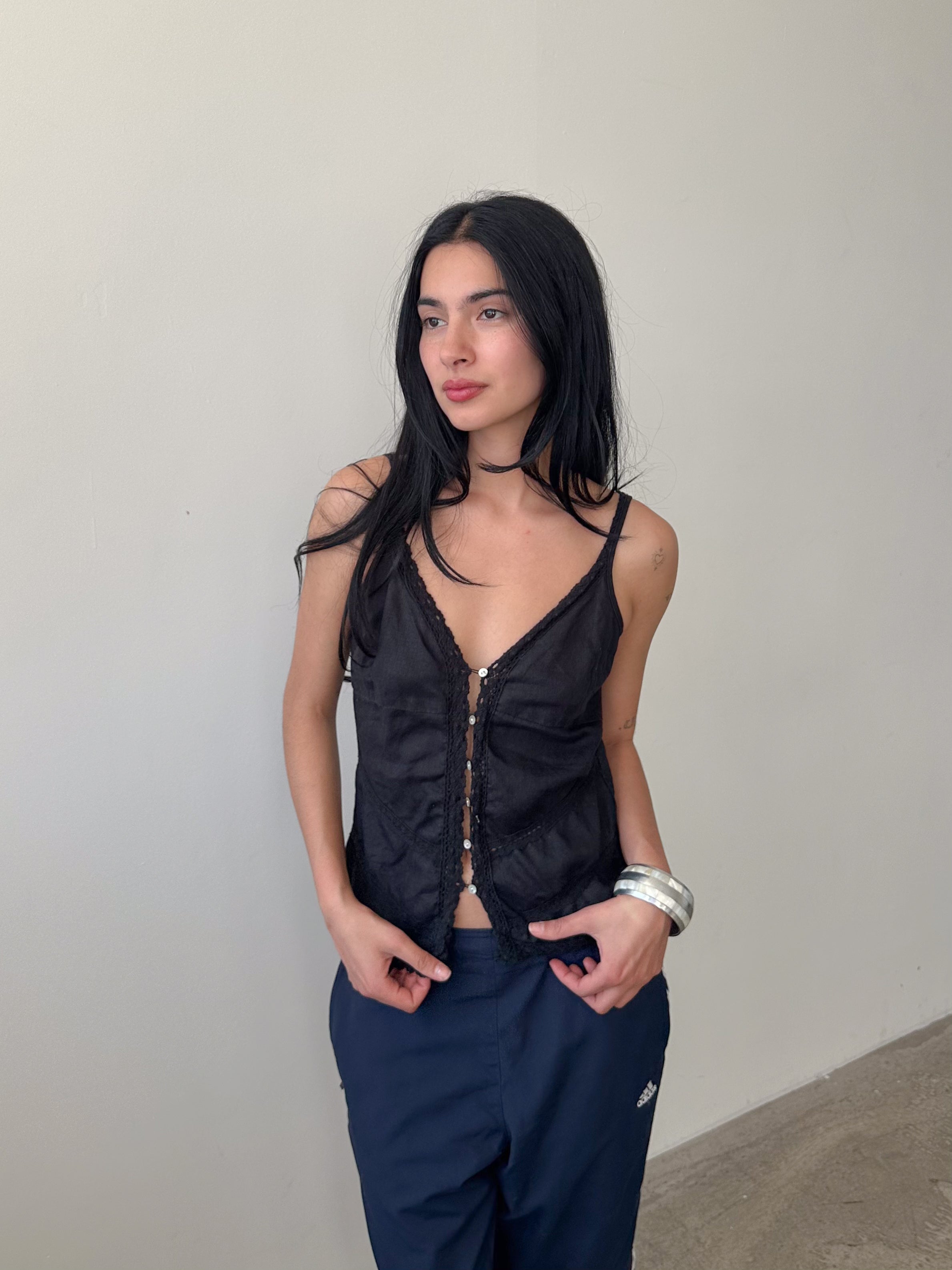 linen button up tank / size s