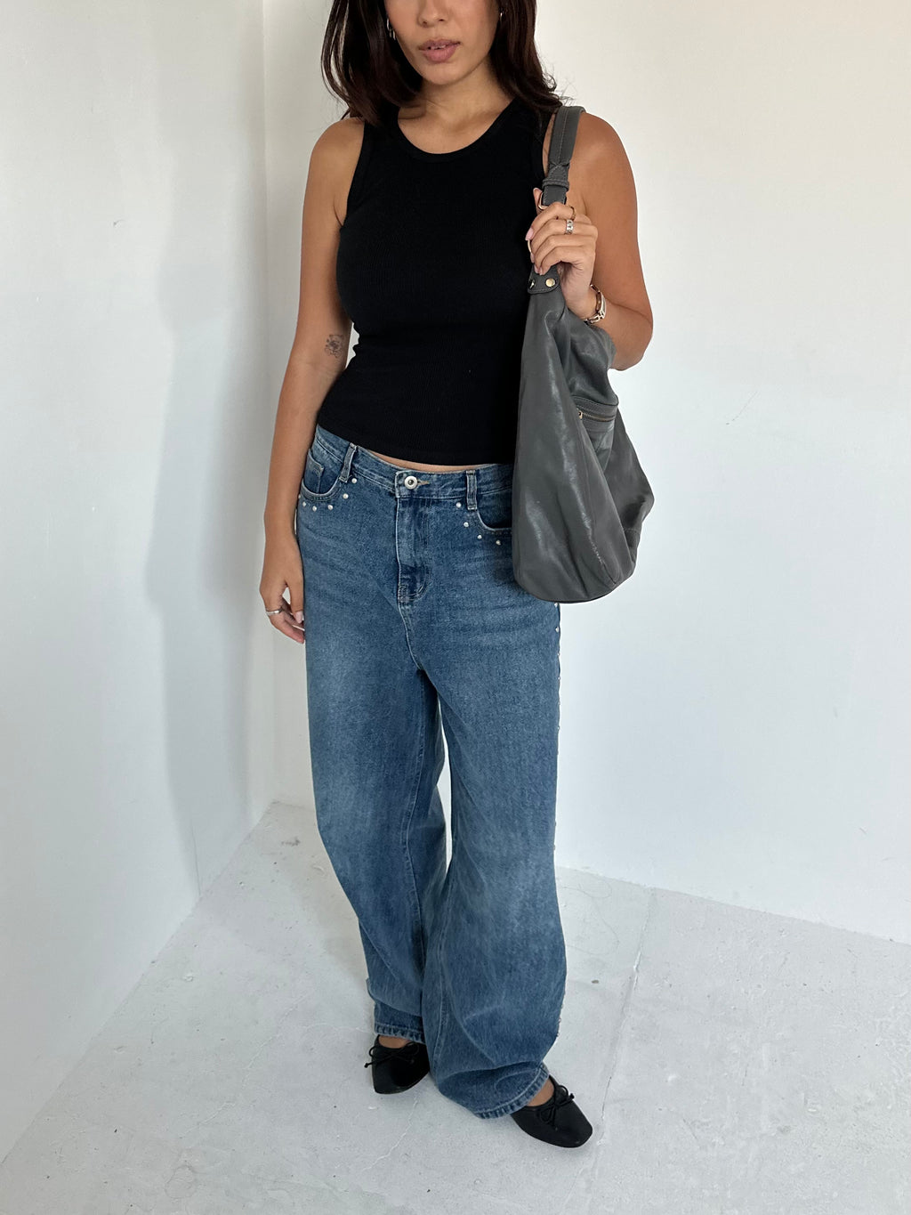 slouchy leather bag — one size